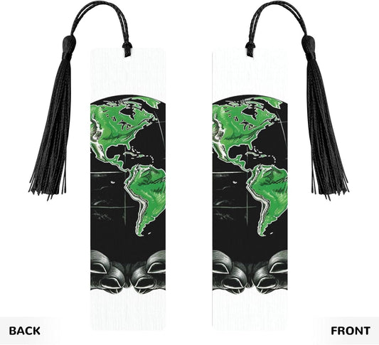 Protect The Earth Bookmarks Gifts for Women Men, Wooden Bookmarks for Book Lovers, Vintage Book Marks Ornaments with Tassel, Unique Personalized Reading Page Markers Black
