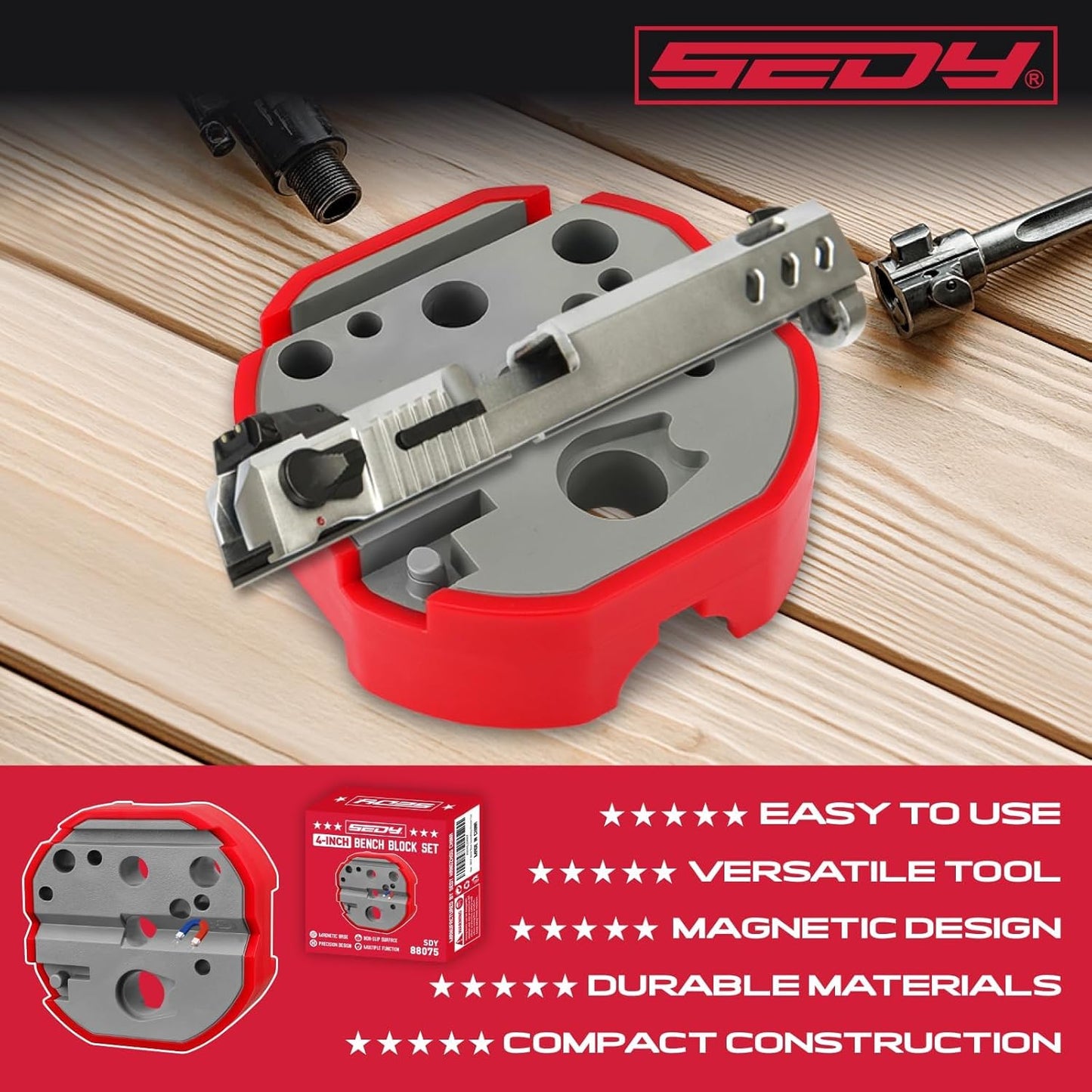 SEDY 4-inch Universal Bench Block with Non-Marring, Magnetic Multi-Hole Slip-Resistant Workbench Tool for Precision Assembly and Maintenance