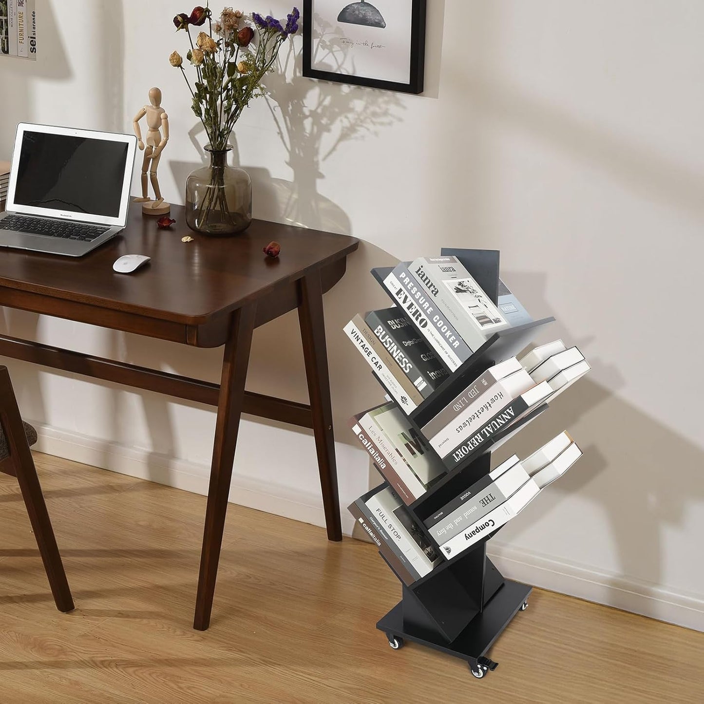 Homaterial 360°Rotating Tree Bookshelf - 7 Tier Space Saving Bookshelf, Corner Shelf for Small Spaces Black