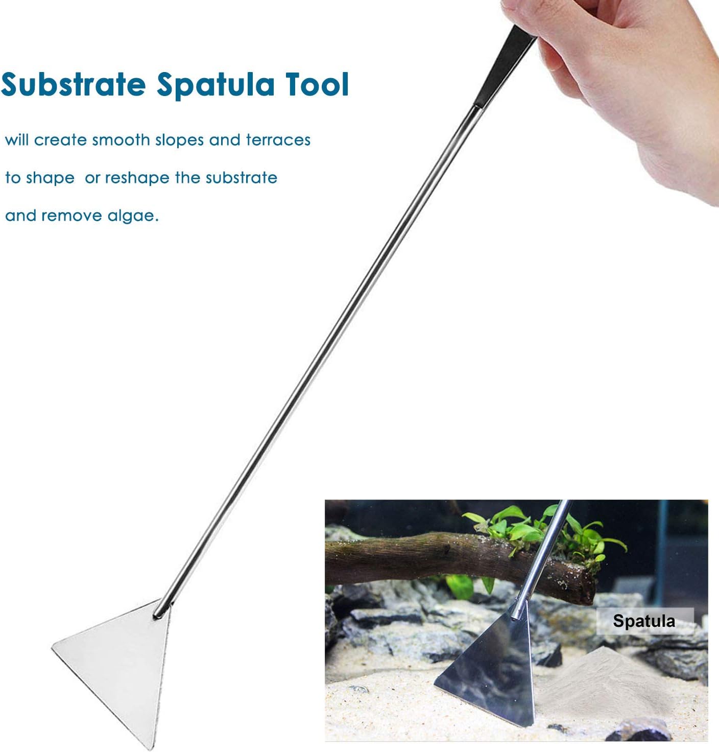 Capetsma Aquascape Long Stainless Steel Plant Tools Set - Aquarium Tweezers, Scissors, Spatula, Algae Scrapers - Fish Tank Cleaning Kit