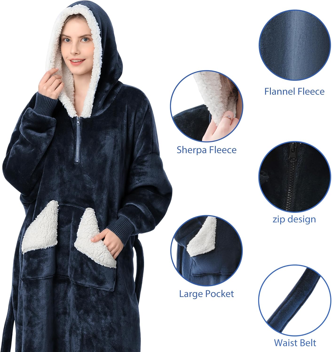 Wearable Blanket Hoodie as Gifts for Women, Long Sherpa Fleece Hooded Blankets with Oversize Hood and Pocket, Warm and Cozy Sweatshirt with Belt, Winter Gift