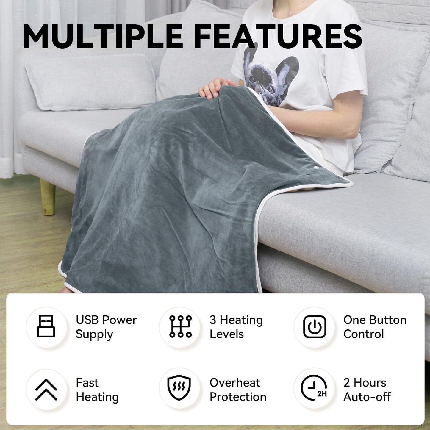 Warm Storm Heated Blanket Electric Knee Blanket, 30"x40" Fast Heating Soft Flannel Electric Blanket Throw with 3 Heat Levels & 2H Auto-Off, Warm Gift for Grandma & Grandpa, Gray (Battery Not Included)