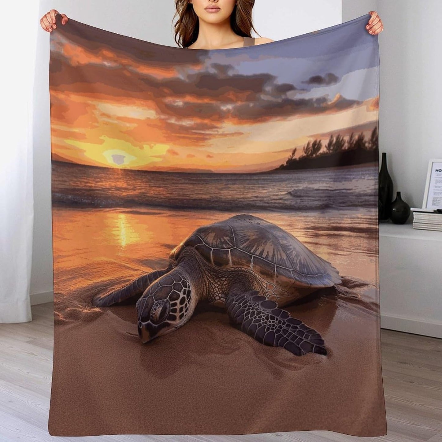 Sea Turtle Sunset Blanket Super Soft Lightweight Throw Blanket Cute Cozy Warm Bed Blanket Decorative Fuzzy Blanket All-Season Home Decor Gift for Sofa Couch Living Room 40"*50" （100 * 130cm）