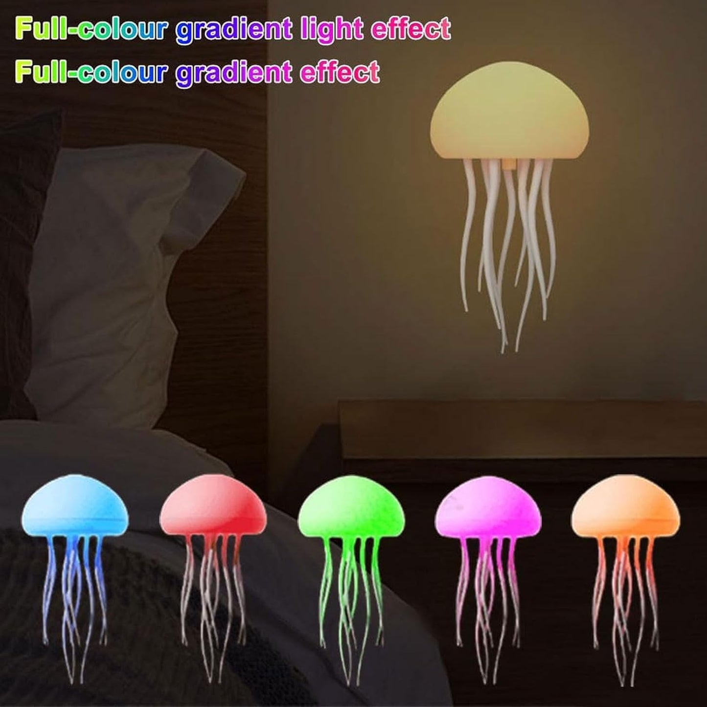 Jellyfish Lamp, Jelly Fish Light Lamps, Voice Control Jellyfish Light with 9 Moving Tentacles, RGB Bedside Lighting Rechargeable Aquarium Cute Night Light