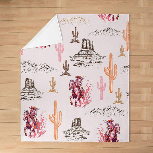 Feelyou Western Cowboy Flannel Fleece Throw Blanket Desert Pattern 40"x50" Western Aesthetic Fleece Throw Blanket for Kids Women Men Vintage Cowboy for Bed Couch Chair Living Room Bedroom Decor