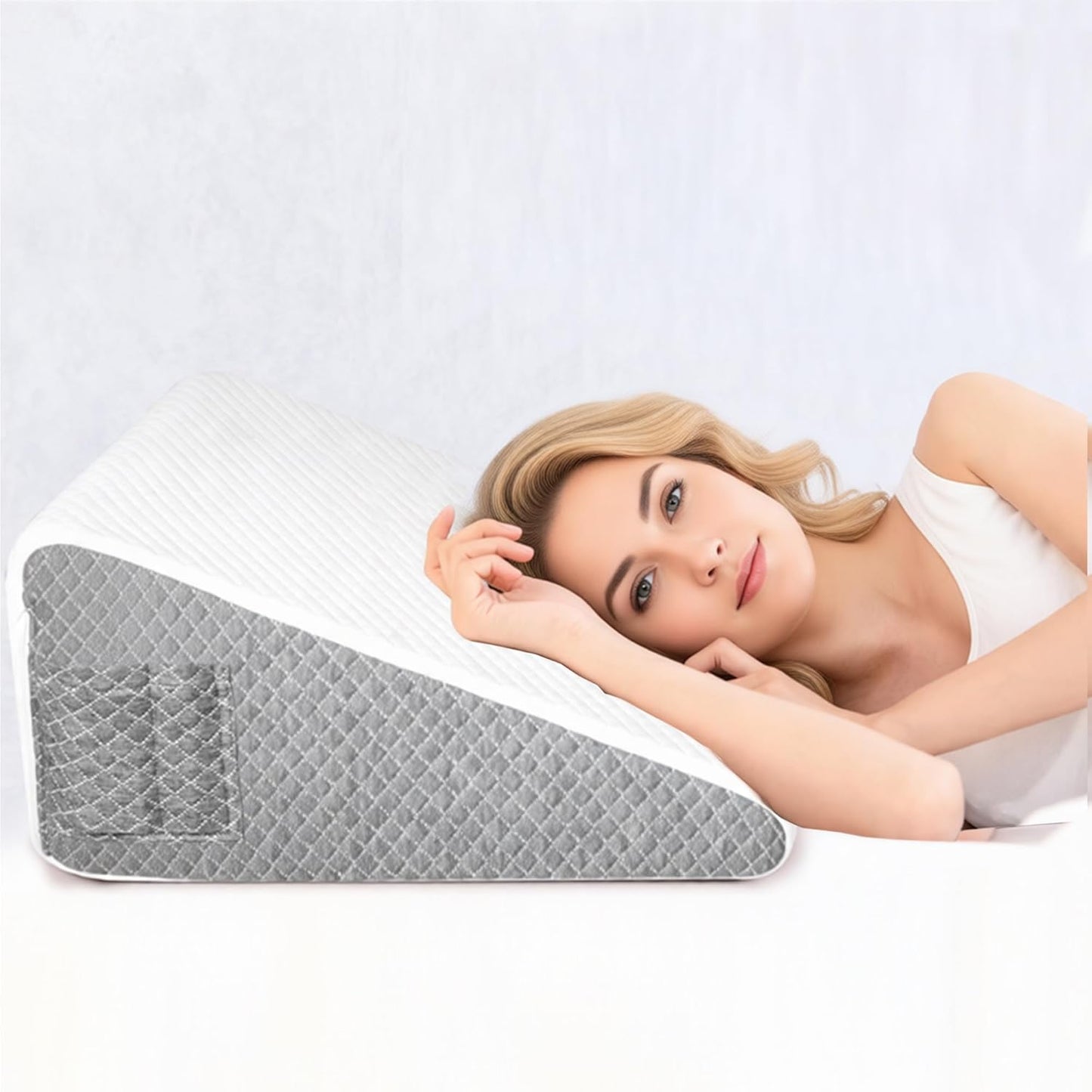 2PCS Wedge Pillow Set for After Surgery, Adjustable Bed Wedge Pillow Headboard with Memory Foam Neck Cushion – for Ac