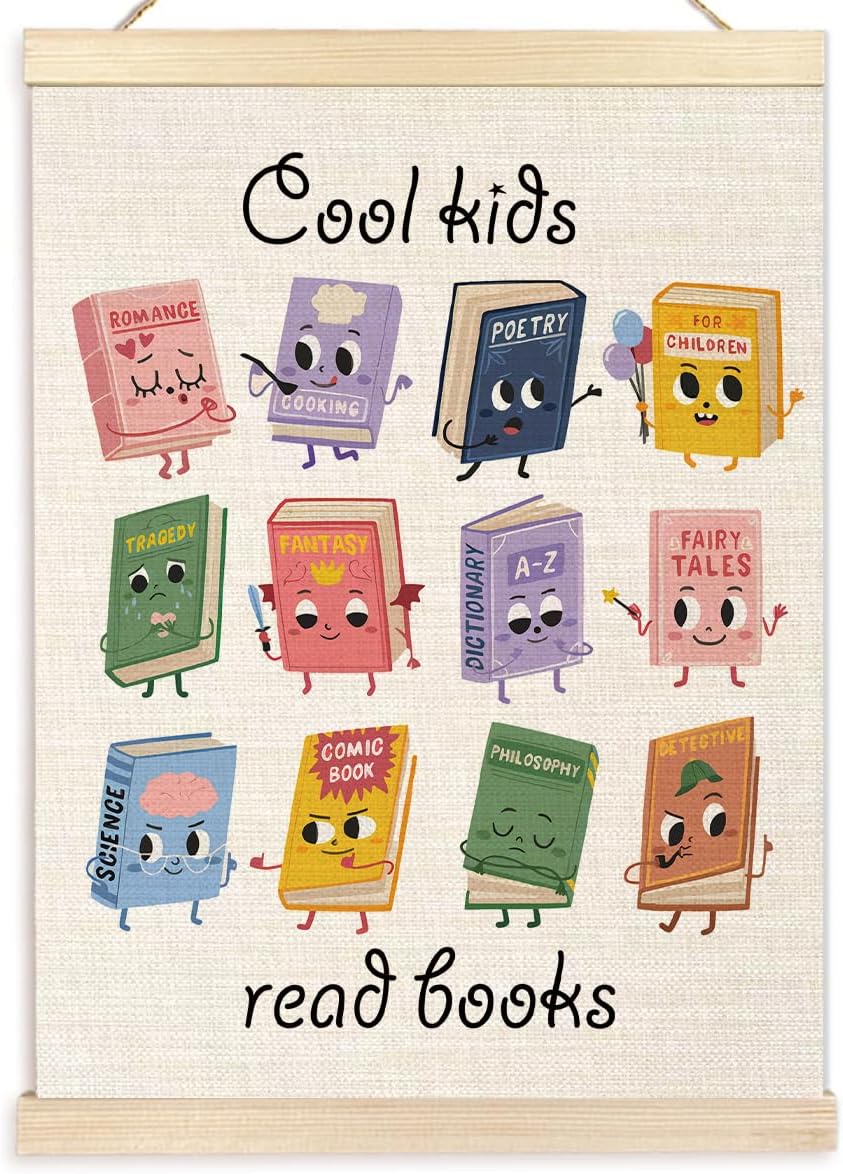 Ecezatik Cool Kids Read Books Poster Hanger Frame, Classroom Wall Decor, Reading Corner Decor for Classroom, Reading Nook Decor, Kids Wall Decor, Reading Posters for Classroom, 12x16 Inches