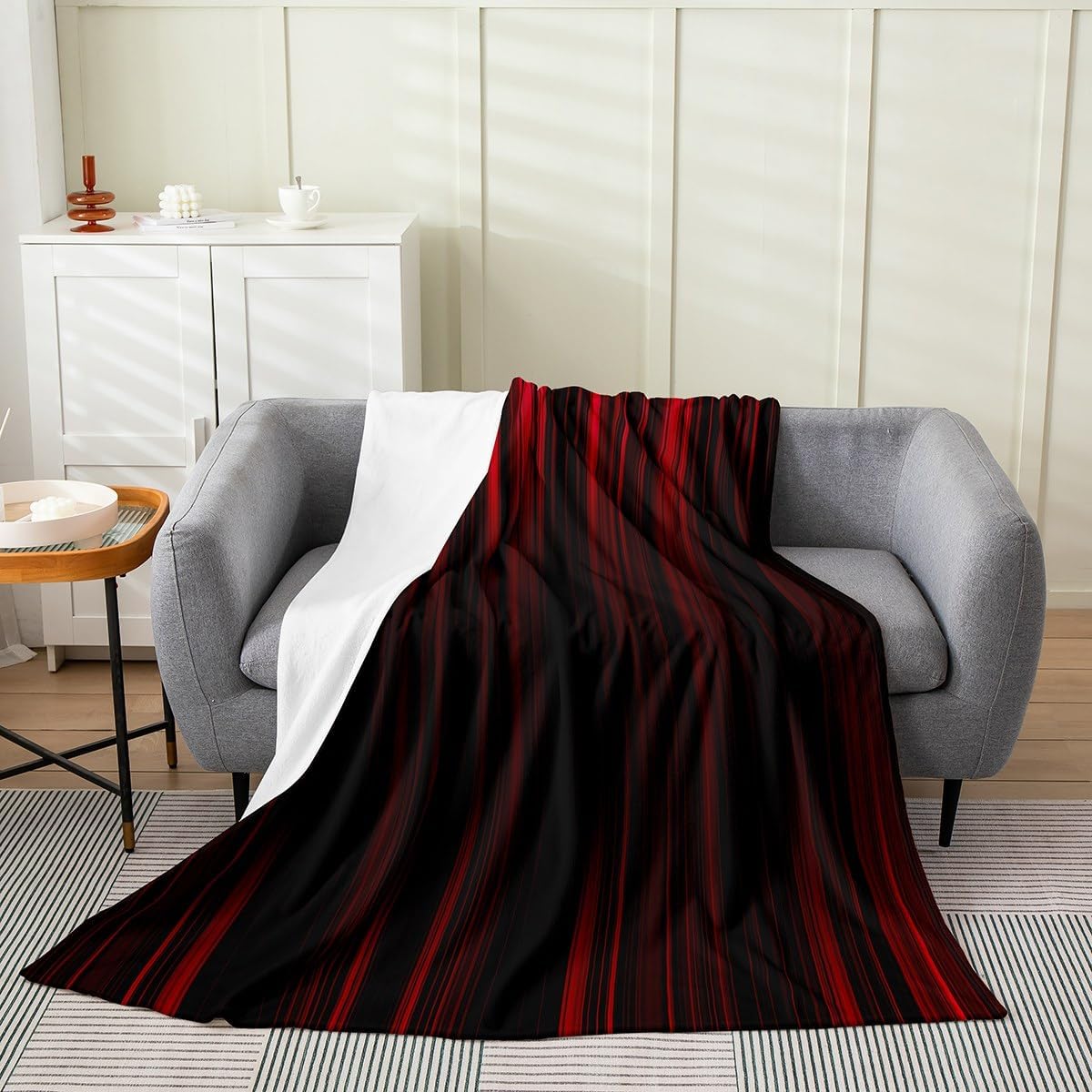 Feelyou Geometric Abstract Ombre Flannel Fleece Throw Blanket Throw 50"x60" Kids Black Red Striped Plush Blanket for Boys Girls Teens Modern Fashion Fuzzy Blanket Stripes All Season Bed Blanket