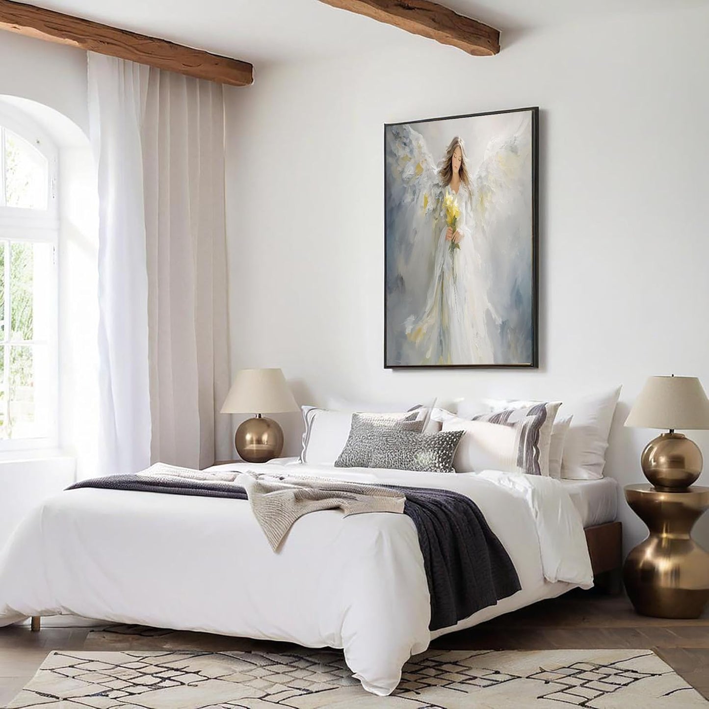 GDJSMIN Dreamy Style Wall Art, White Angel Yellow Flowers Poster for Reading Room Living Room Decor 16x 24 inch Unframed