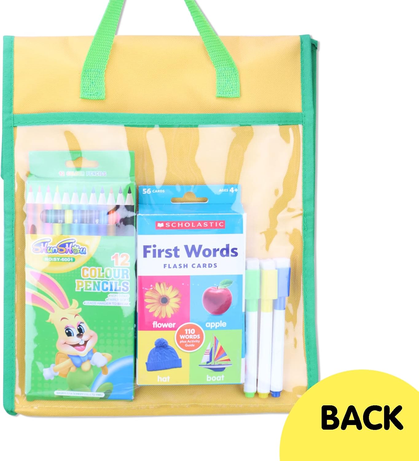 EAMAY Book Pouches for Kids, Clear Pocket Reading Bags for Classroom,– Send Home Books and Homework in Book Buddies Bags – Stitched-On Handle, Colorful(10" x 12")-Set of 4