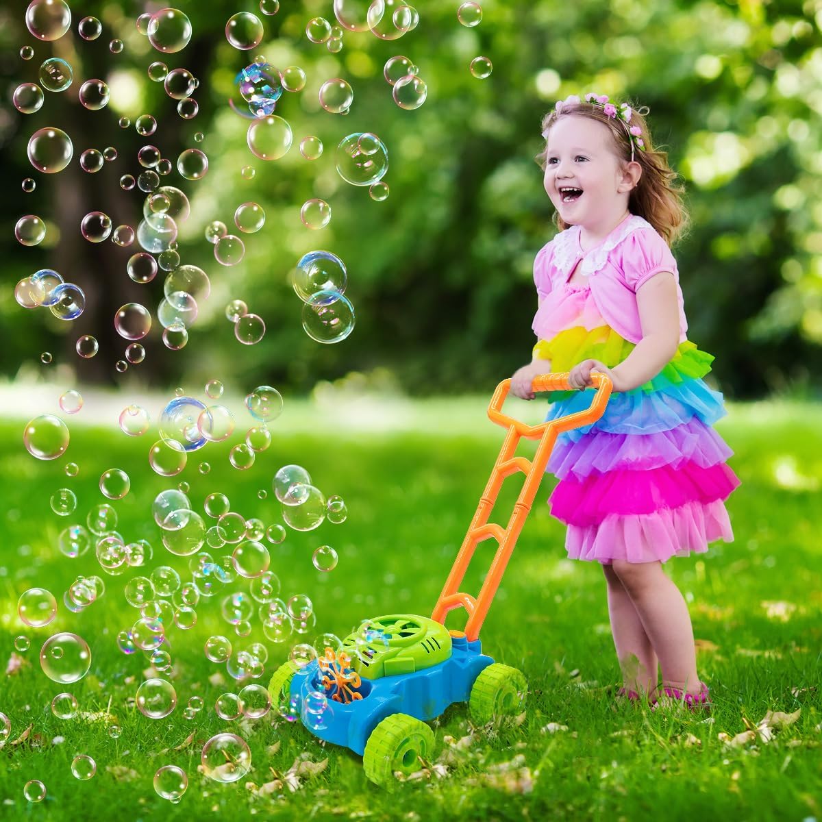 Lydaz Bubble Lawn Mower for Toddlers 1-3, Kids Bubble Machine for 1-Year-Old Boys Toy Gifts, Gardening Easter Basket Stuffers Birthday Toys, Push Summer Outdoor Toys for Preschool Baby Boys Age 1 2 3