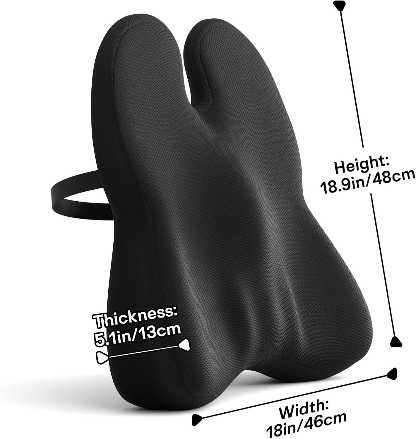 Lumbar Support Pillow for Office Chair - Memory Foam Office Chair Back Support - Ergonomic Lumbar & Back Support Pillow with Strap, Machine Washable Cover (Black)