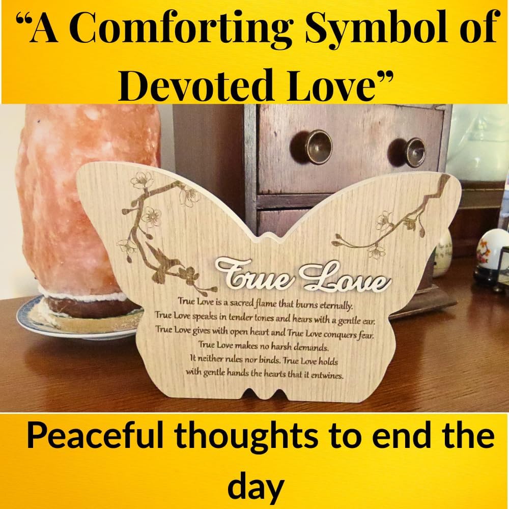 UNIDECO Wooden Butterfly Wall Décor, 8.75 Inch True Love Gift from Mom, Butterflies Shaped Hanging Decoration, Wood For Home Room Shelve, Family Friends Live Life, Laugh Quote