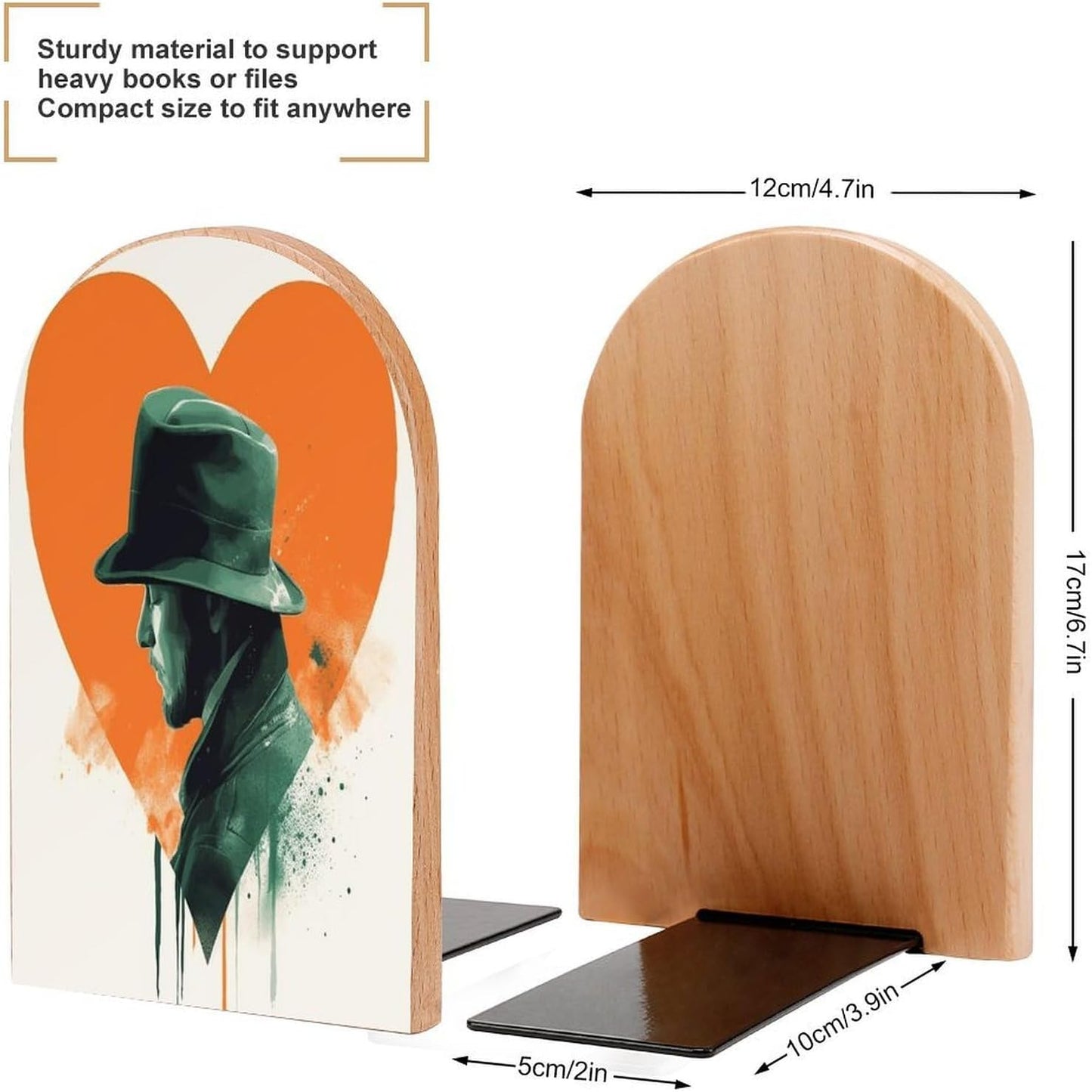 Man Silhouette Bookend for Shelves Wooden Book End Large Size Sturdy Book Holders Stoppers with Metal Base for Bookshelves Slick Decorative Bookends Stands