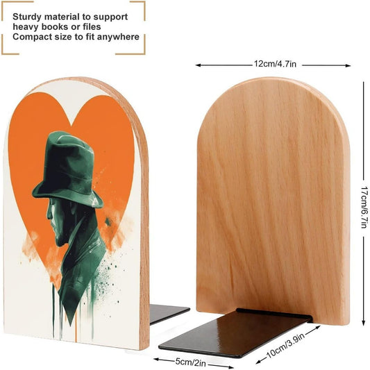 Man Silhouette Bookend for Shelves Wooden Book End Large Size Sturdy Book Holders Stoppers with Metal Base for Bookshelves Slick Decorative Bookends Stands