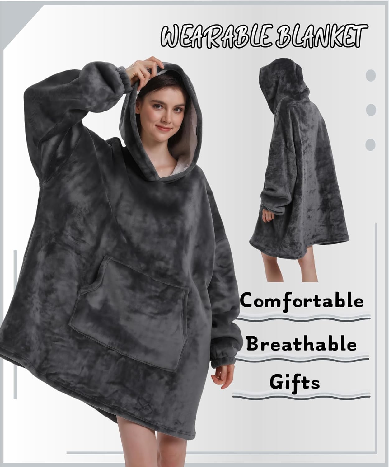 Wearable Blanket Hoodie, Men Women Soft Flannel with oversized Pocket Christmas Halloween Cozy Lounge Wear