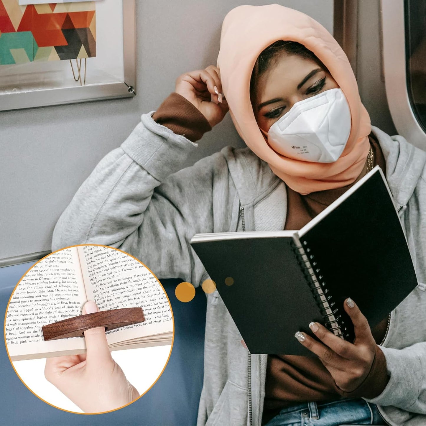 2Pcs Book Page Holder Thumb Book Page Holder for Reading with One Hand Book Thumb Page Holder Reading Accessories for Book Lovers Thumb Bookmark (Walnut)