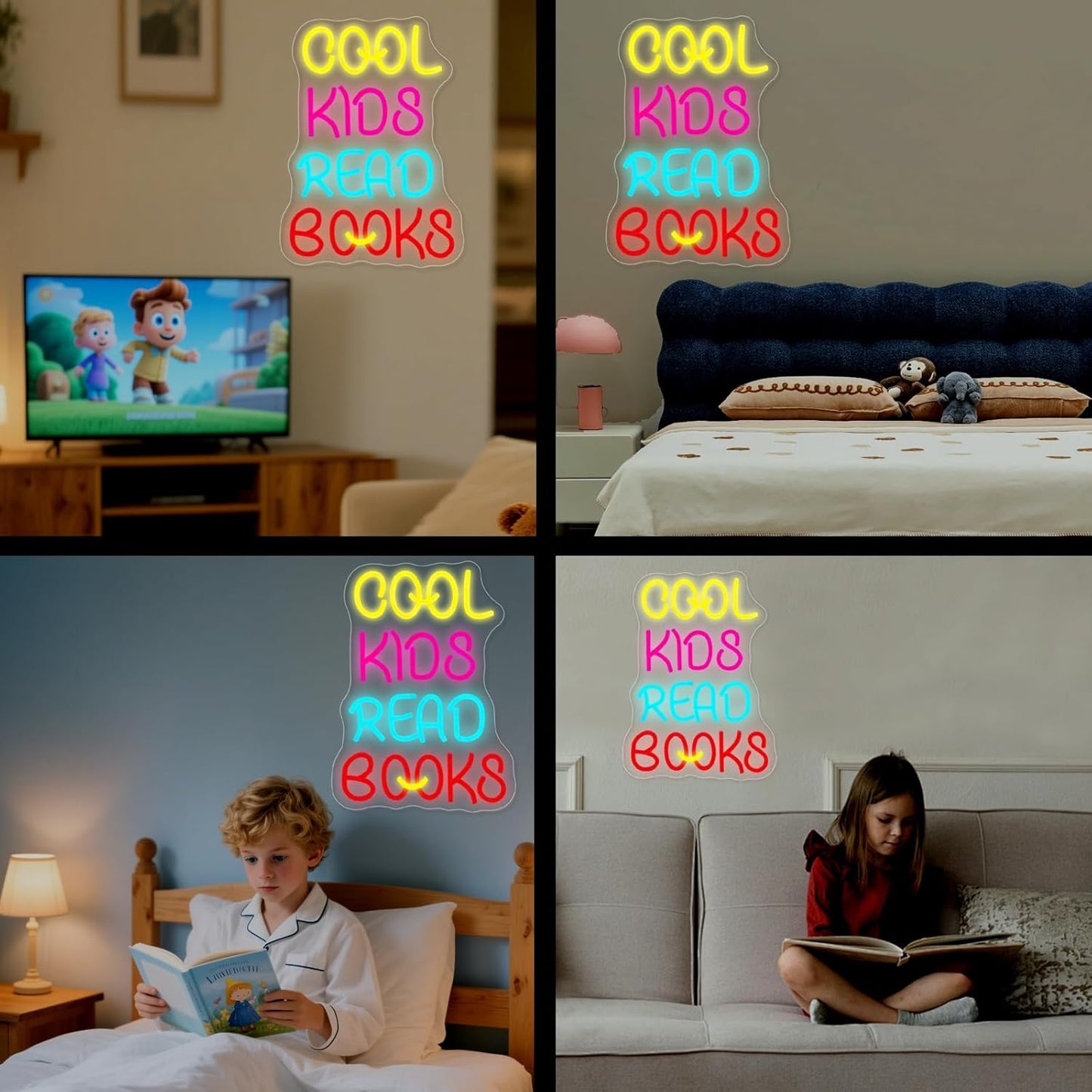 Cool Kids Read Books Neon Sign 14.8"×10.6" for Reading Room Hanging Decorations Library Classroom Read Corner Bedroom Decor with USB Powered Dimmable Switches