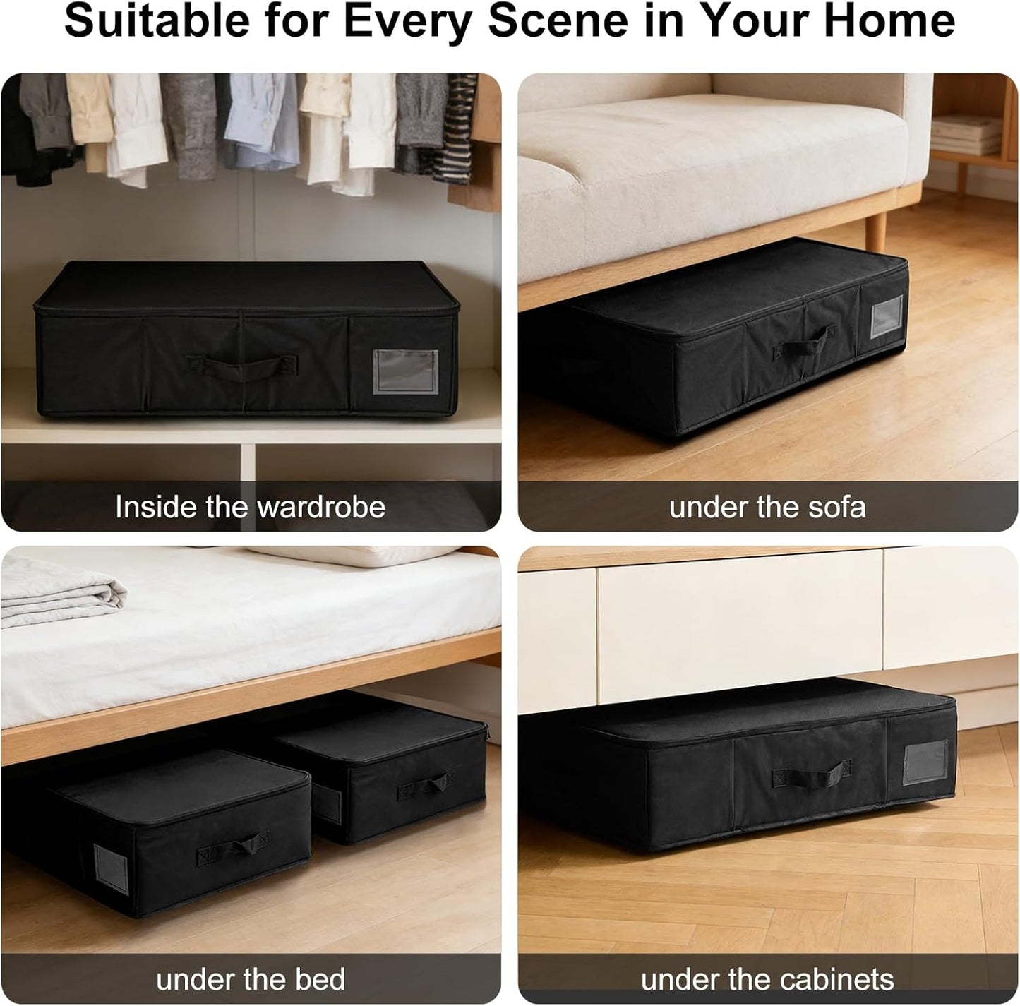 2Pack Under Bed Storage with Wheels, Under Bed Storage Containers with Label, Rolling Beneath the Bed Organizer Bins Drawer with Handles, Space Saving Design Basket for Clothes,Shoes,Books