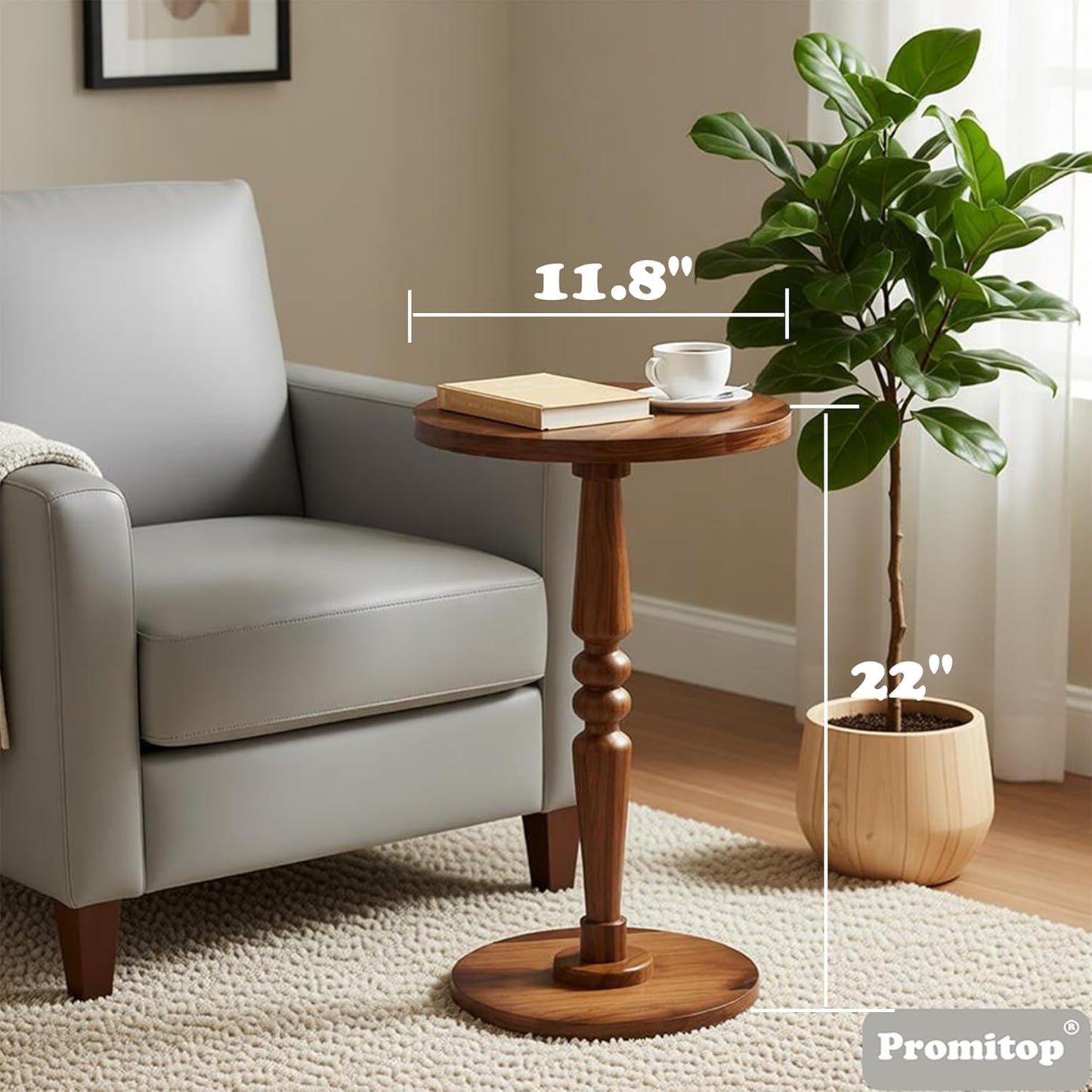 Small Wooden Round Side Table - Accent Nightstand Pedestal Table for Living Room, Bedroom - Compact Coffee Table, Tea Table, Drink Table, End Table for Small Spaces, Corners, Office