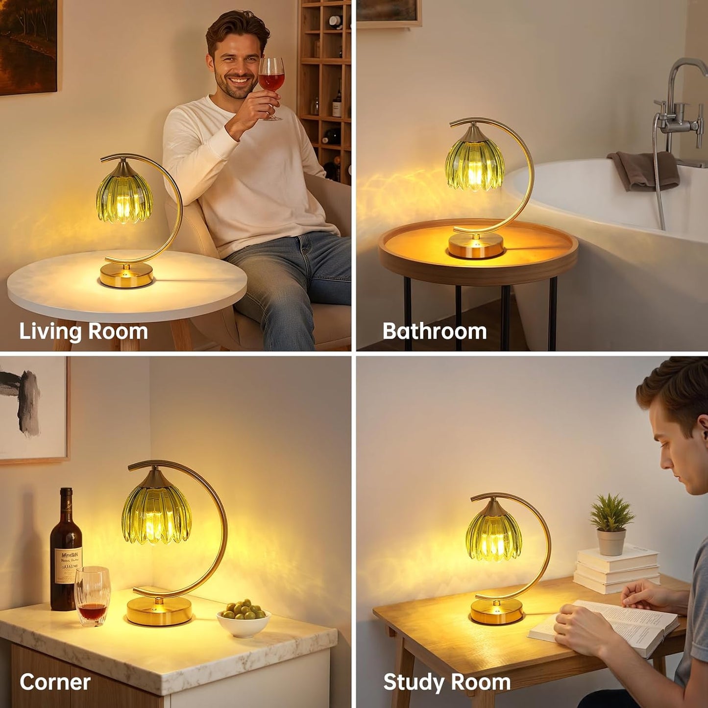 Set of 2 Tulip Table Lamp, 5200mAh Cordless Touch Control Table Lamp with 3 Color Temps & Stepless Dimming, Rechargeable Battery Table Lamp for Living Room, Bedroom, Office(Green Tulip)