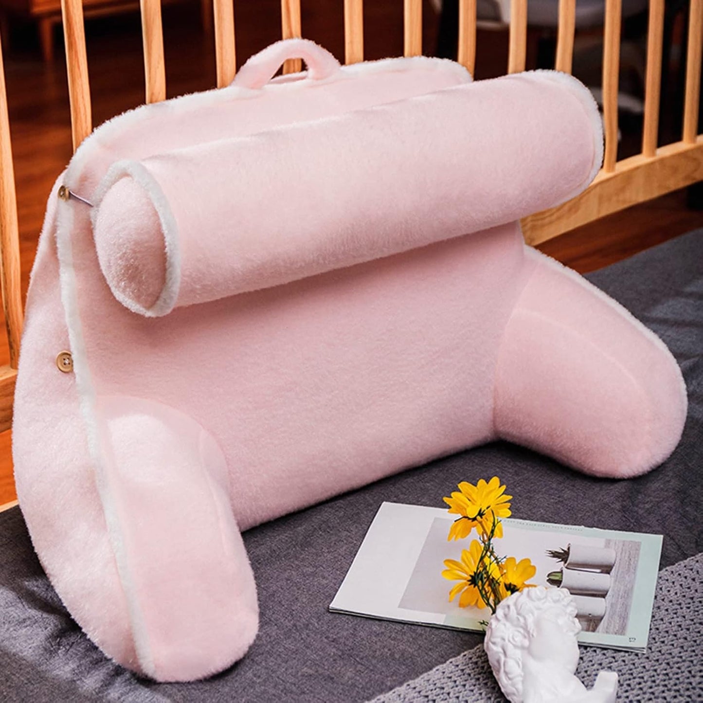 Reading Pillow Bed Rest Support Cushion with Arm, Adults Back Lumbar Upholstered Large Bolster with Neck Pillow,for Reading/Watching TV/Sitting Up in Bed/Couch,Removable wash
