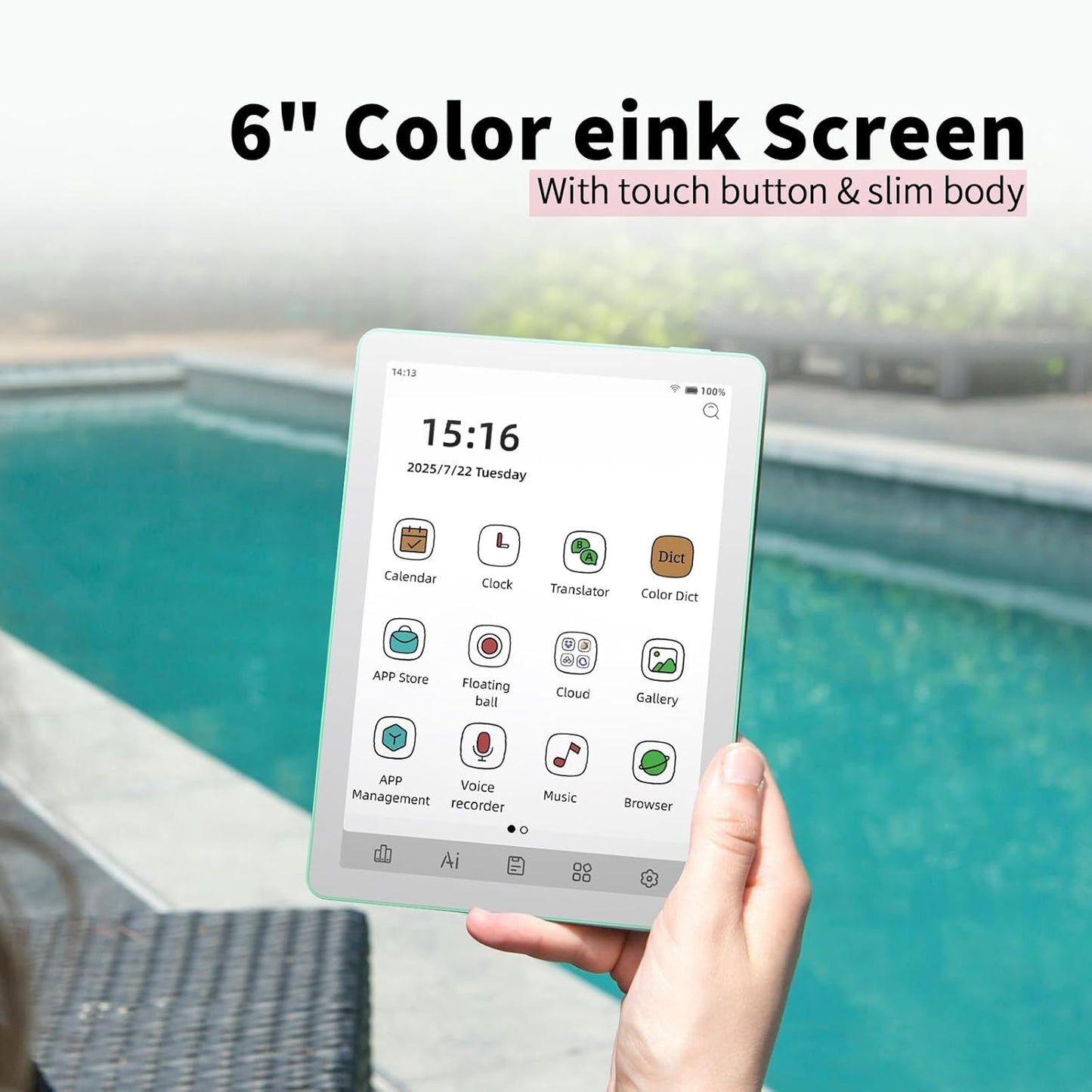 Bigme B6 Color eReader, Colour Eink eBook Readers 6 Inch Android E-Readers Digital ePaper Tablet with Android 14, 4G+64GB, Adjustable Front Light Android E-Ink eReader Device with Audiobook, Green