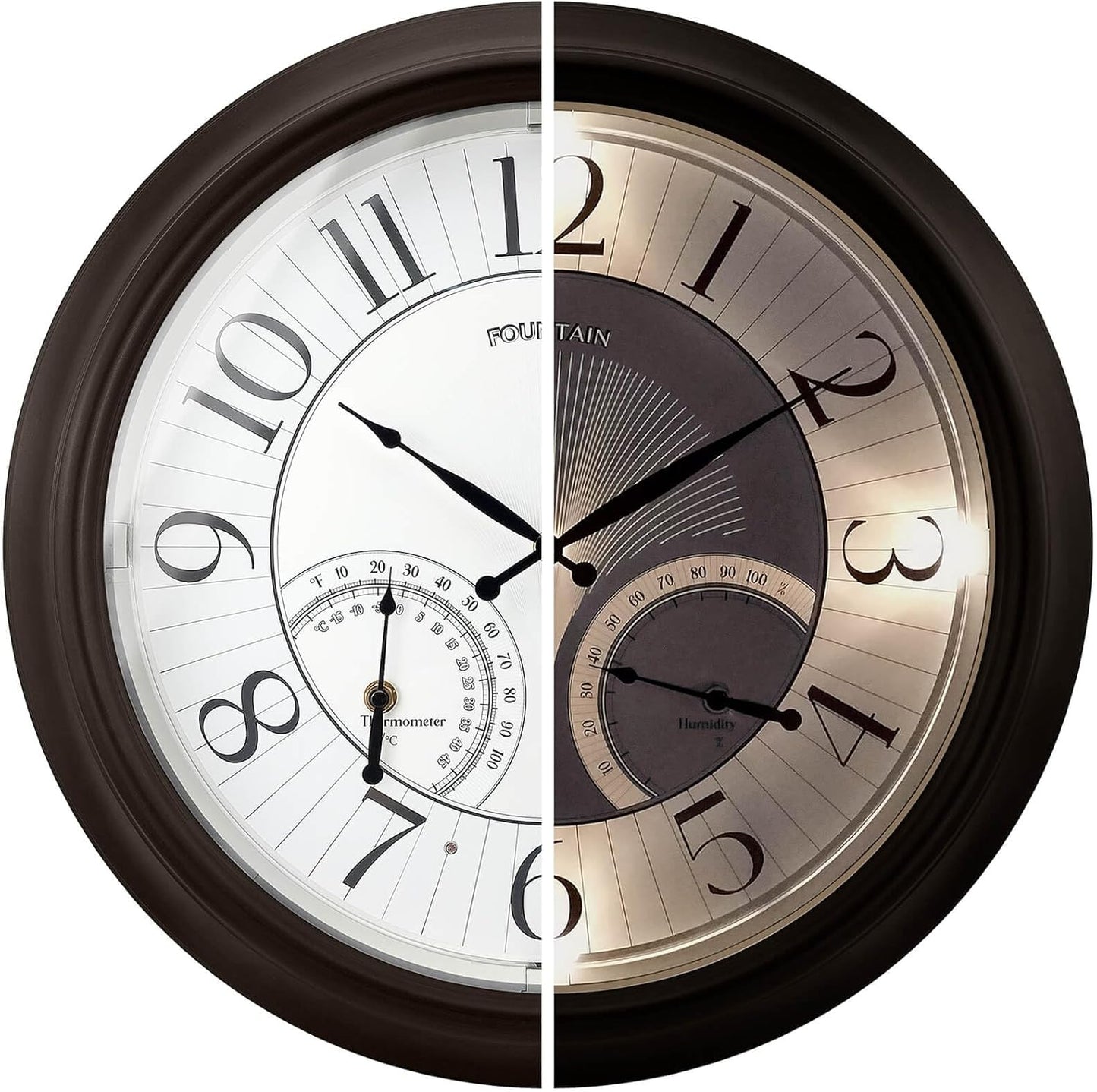 18 Inch Illuminated in/Outdoor Clock with Smart Sensor and Night Light, Waterproof, Large Wall Clock with Thermometer & Hygrometer for Patio,Pool and Garden Decor,Oil Rubbed Bronze