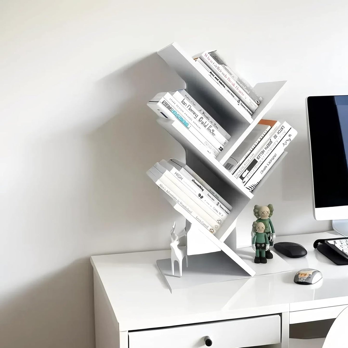 Godferyxin Small Bookshelf for Small Spaces, 5-Tier White Wood Tree Bookcase – Compact Corner Mini Shelf for Bedroom, Office, or Apartment, Holds Books, CDs, and Decor