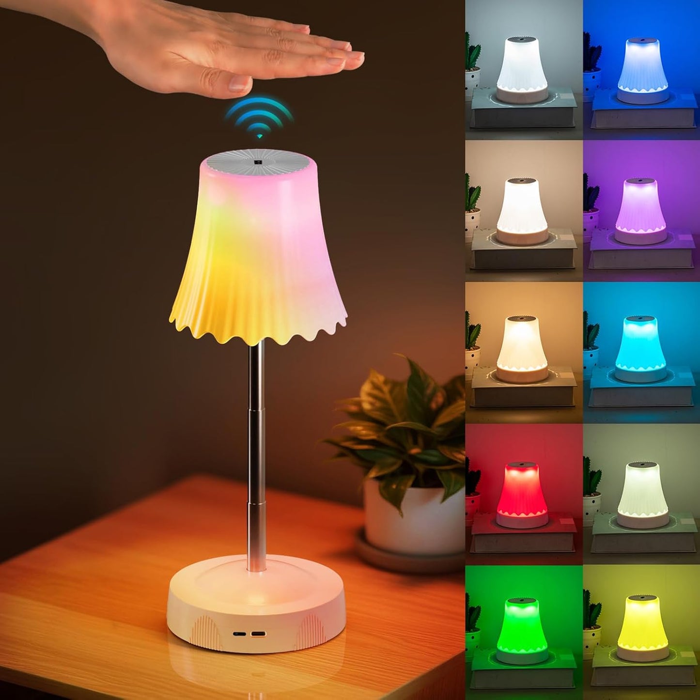 Cordless Desk Lamp - Rechargeable Adjustable Height Ambient Table Light, Battery-Powered Smart for Reading and Decoration, Table Lamp for Bedroom Living Room Kitchen Nightstand Restaurant