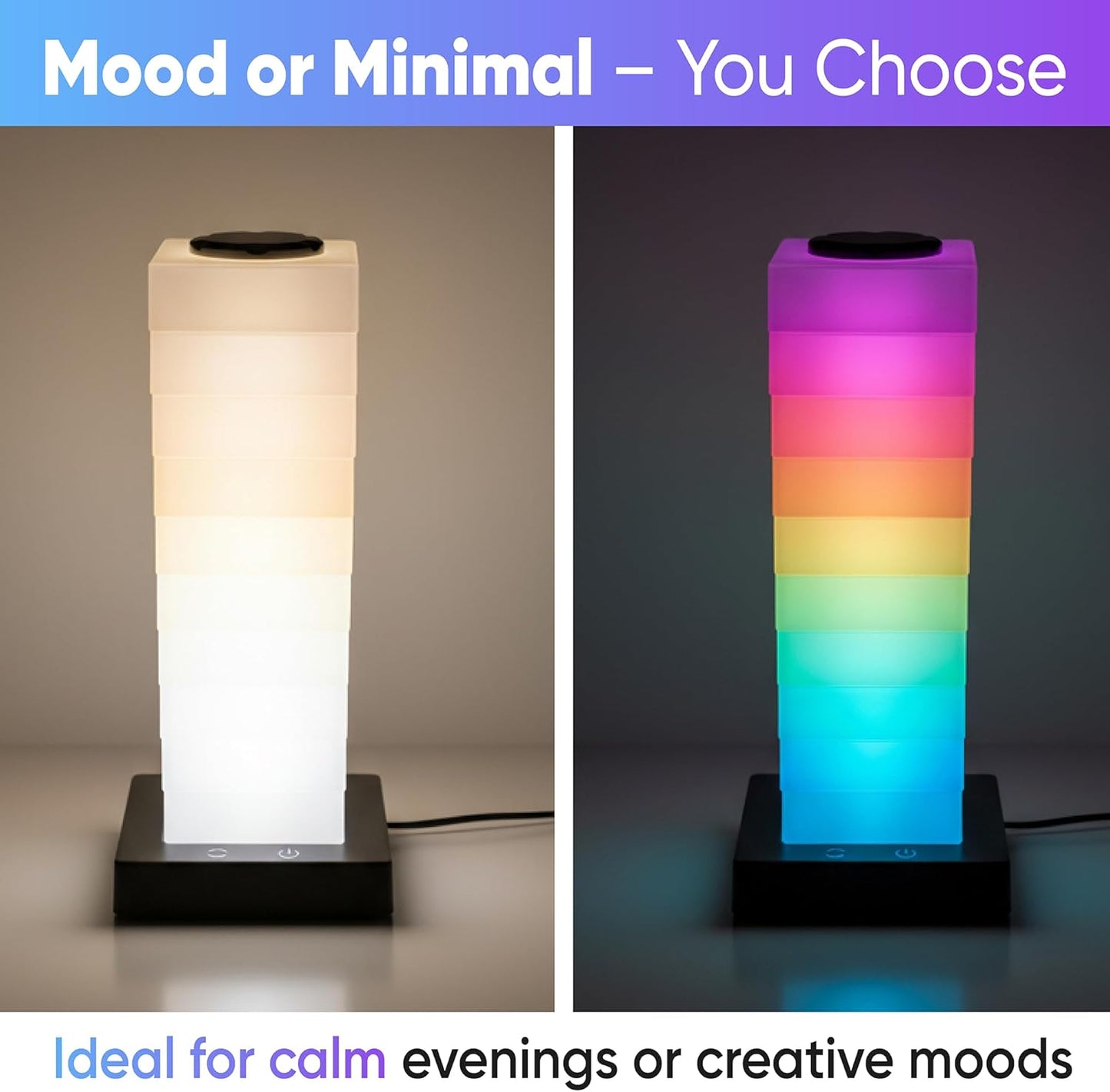 GLO-X Modular Color Changing RGB Night Light – Stackable LED Touch Lamp for Desk, Bedroom, Gaming & Kids Rooms | Great Gift