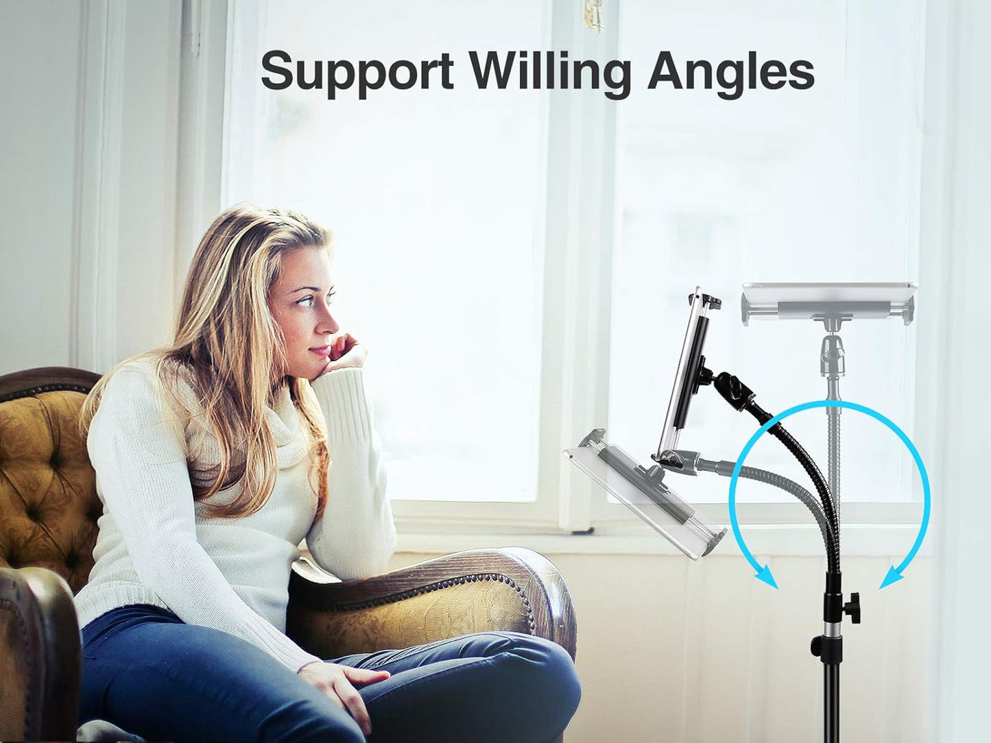 elitehood Metal iPad Tripod Stand & Adjustable 72’’ Gooseneck Tablet Floor Stand Holder, Heavy Duty Aluminum iPad Floor Stand for Pro 12.9 11, Mini, Air, iPhone and 4.7-12.9" Tablets Cell Phones