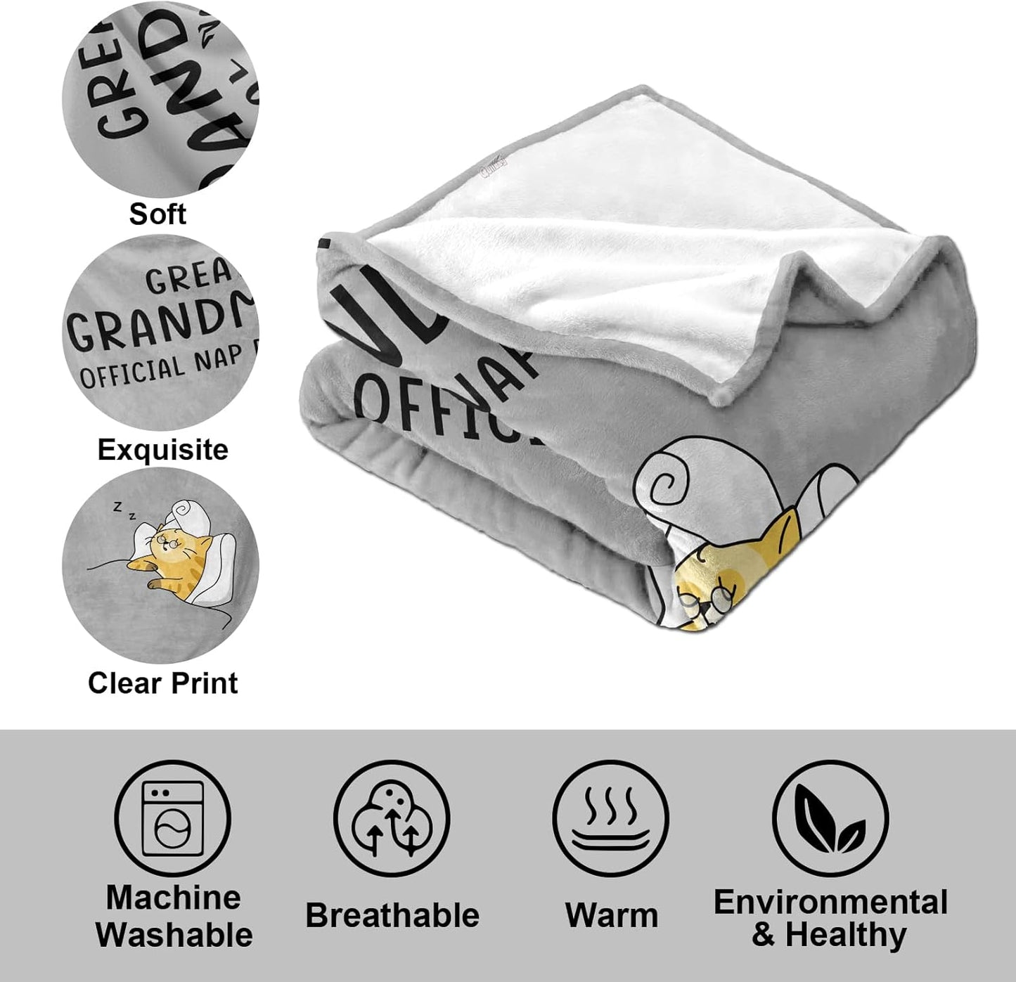 Quilazy Great Grandma Gifts Blanket, Mother's Day/Thanksgiving/Christmas/Birthday Gifts for Great Grandma, Baby Announcement for Grandparents Grandmother, Gender Reveal Ideas Throw Blanket 60"X50"