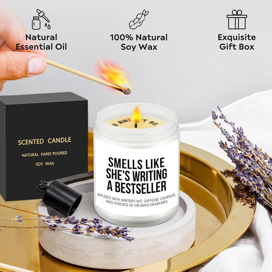 Gifts for Writers, Authors, Book Lovers: 'Smells Like She's Writing a Bestseller' Scented Soy Candle