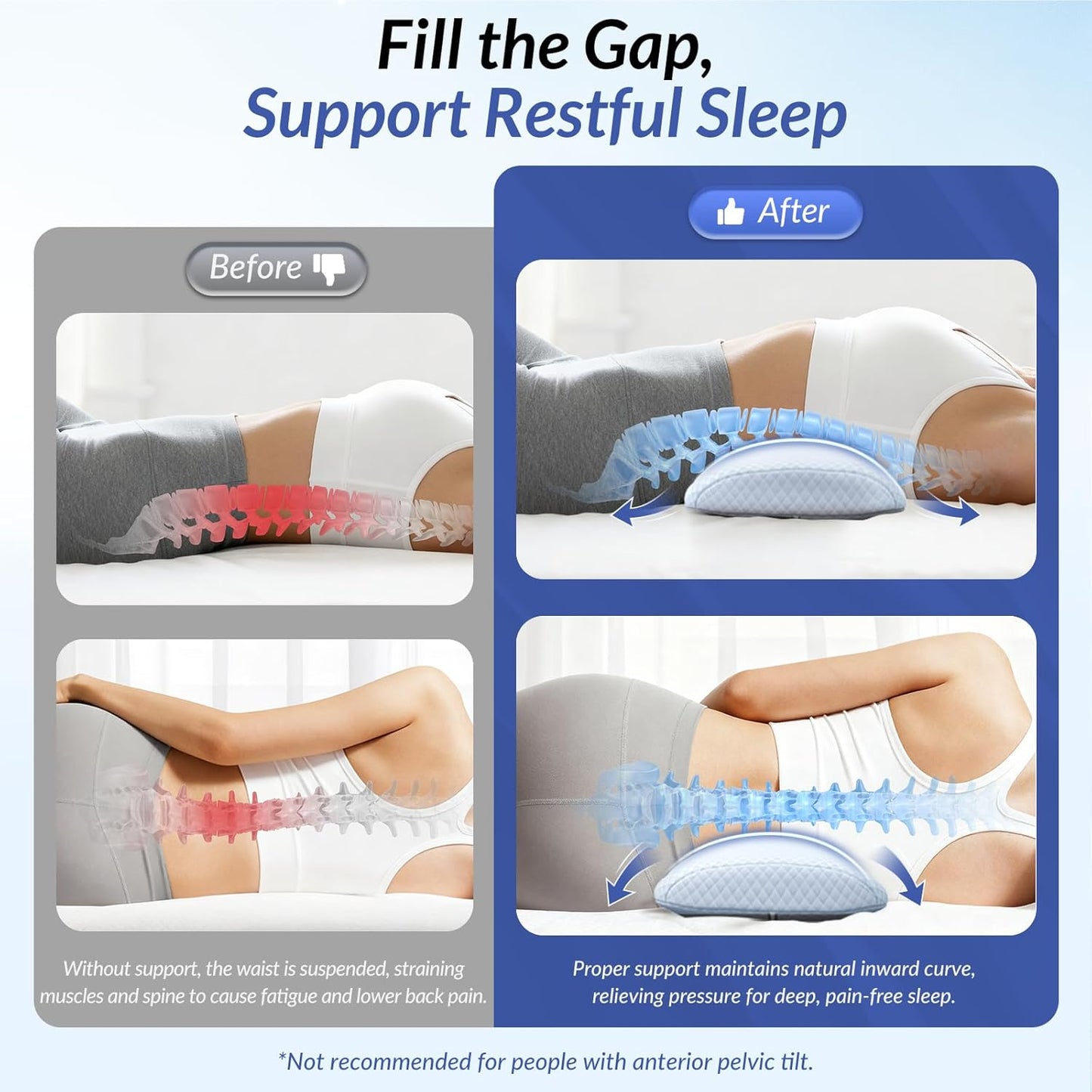 ZIKEE Inflatable Lumbar Support Pillow for Bed with Customized Lower Back Pain Relief & Support, Memory Foam Back Support for Side & Back Sleeping, Bed Pillow for Driving, Resting, Breathable Cover