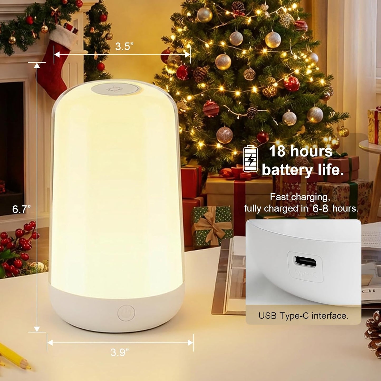 FRIDEKO HOME RGB Touch Bedside Lamp for Nightstand, 3 Color Temperatures Rechargeable Battery Night Light, Dimmable Mood Lighting for Bedroom Living Room Nursery, Breastfeeding, Kids, Adult