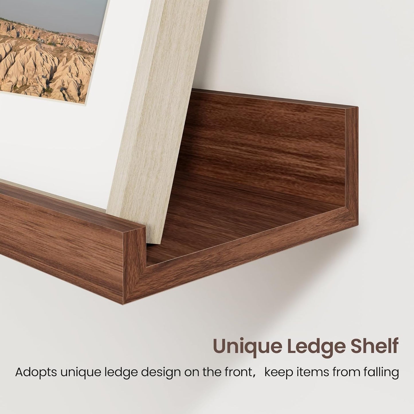 Axeman 48 Inch Floating Shelves | Walnut Picture Ledge Shelf Set of 3 | Rustic Wood Wall Shelves with Lip | 48" Walnut Picture Shelf for Wall with Ledge | Photo Shelves
