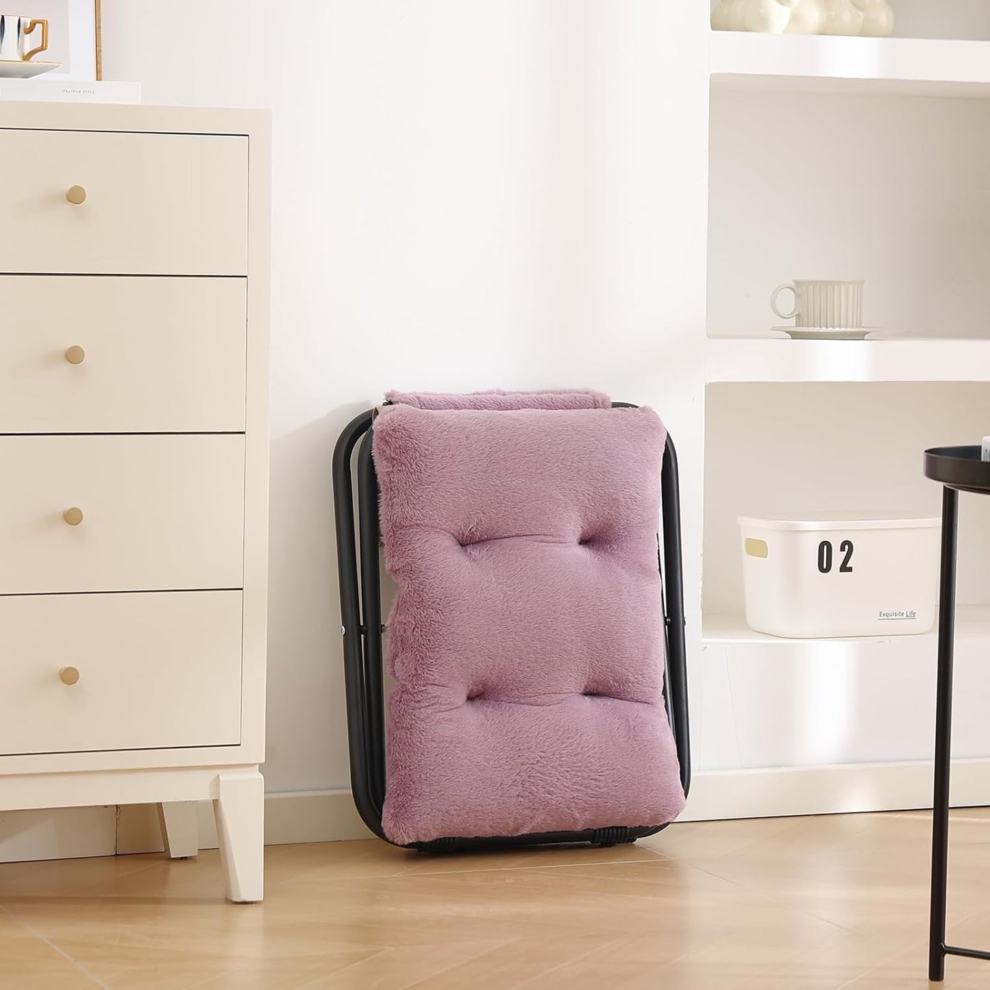 LITA Folding Footrest Stool, Portable Ottoman Foot Rest, Upholstered Small Foldable Ottoman Stool with Detachable Thick Cotton Cushion Padded Sofa Stool for Living Room, Bedroom, Plush Purple