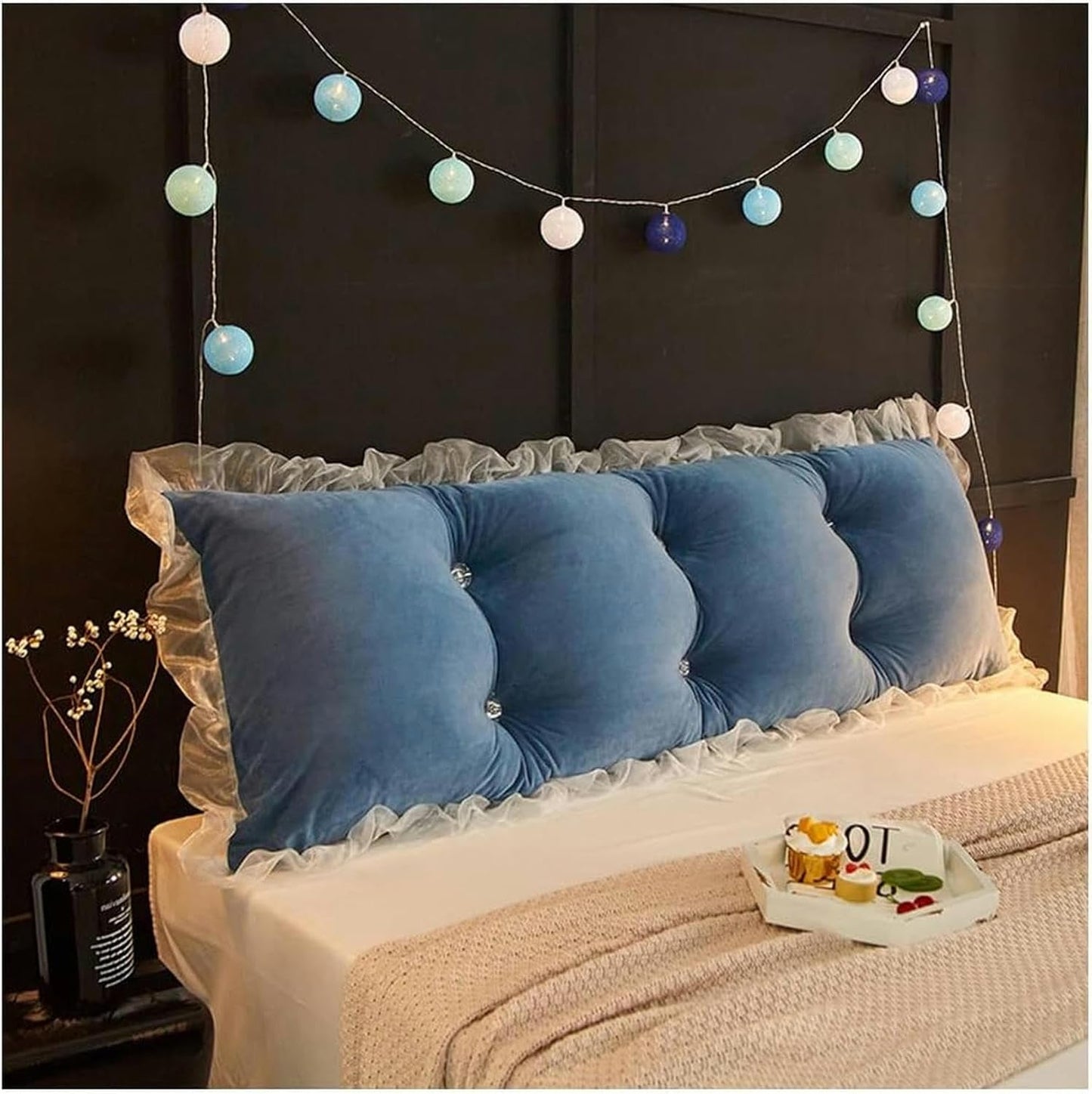 Bedside Cushion Pillow Positioning Support Reading Backrest Cushion,Bedside Headboard Reading Pillow Double Bedside Cushion Daybed Backrest headboard Cushion Wall Pillow-1, 180X50cm, Blue