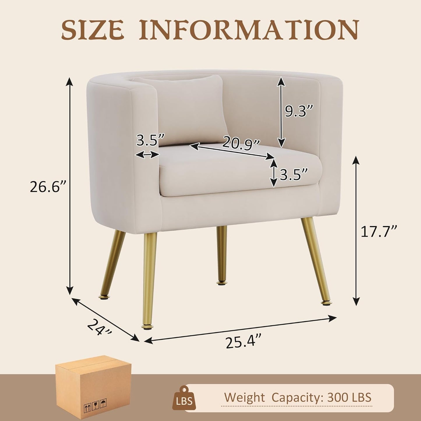 Velvet Accent Chair with Gold Legs Modern Upholstered Barrel Chairs Ivory Armchair for Living Room Bedroom
