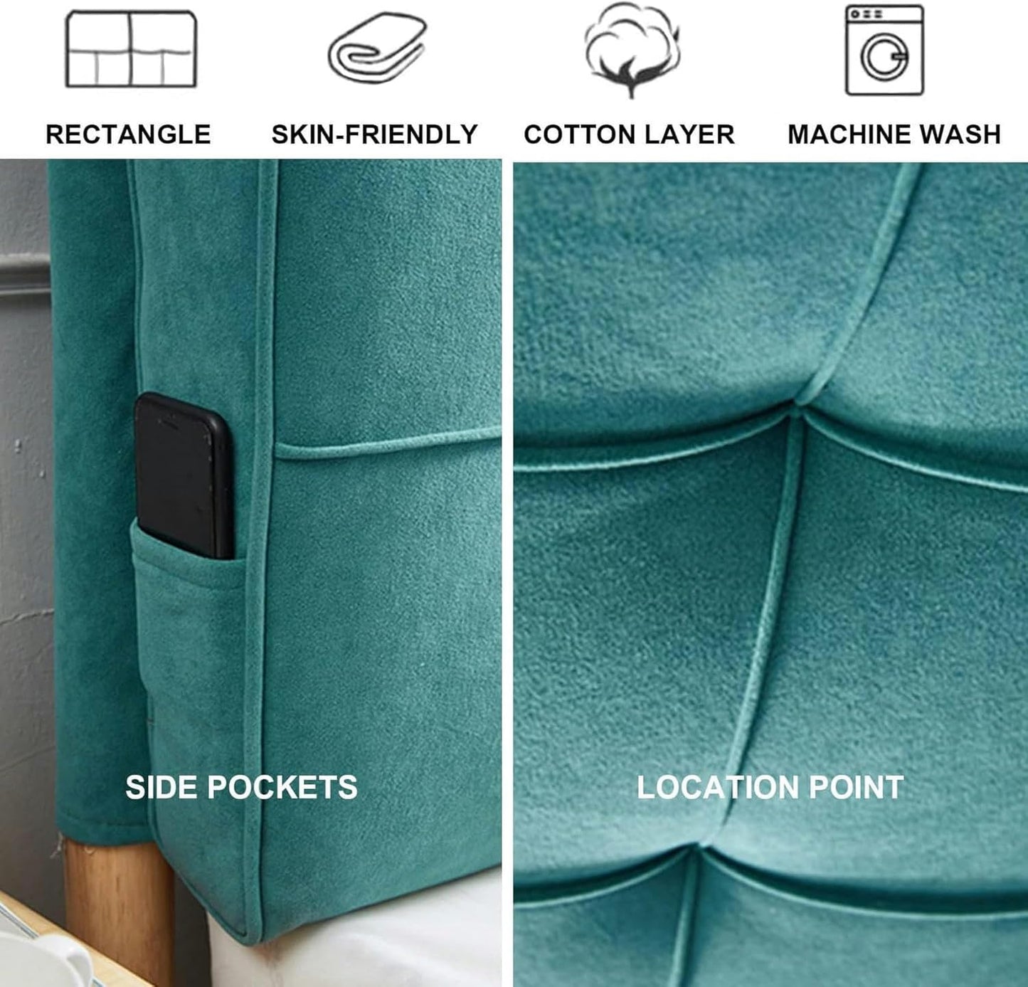 AMNOOL Upholstered Headboard Cushion,Solid Color Bed Backboard Wall Pillow Velvet Headboard Backrest Support Cushion Oversized Removable Headboard Slipcover