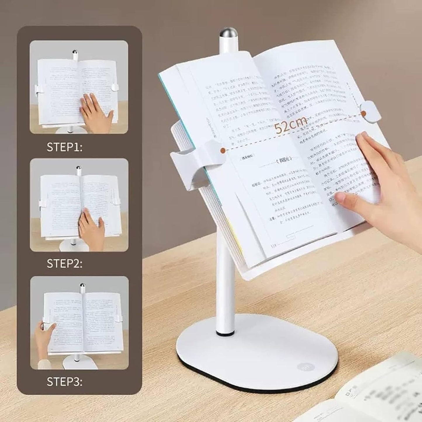 Book Stand for Reading Portable Book Holder with USB Light Adjustable Cookbook Stand for Recipe Laptops Stand for Tablet Book Holder Stand for Reading Writing