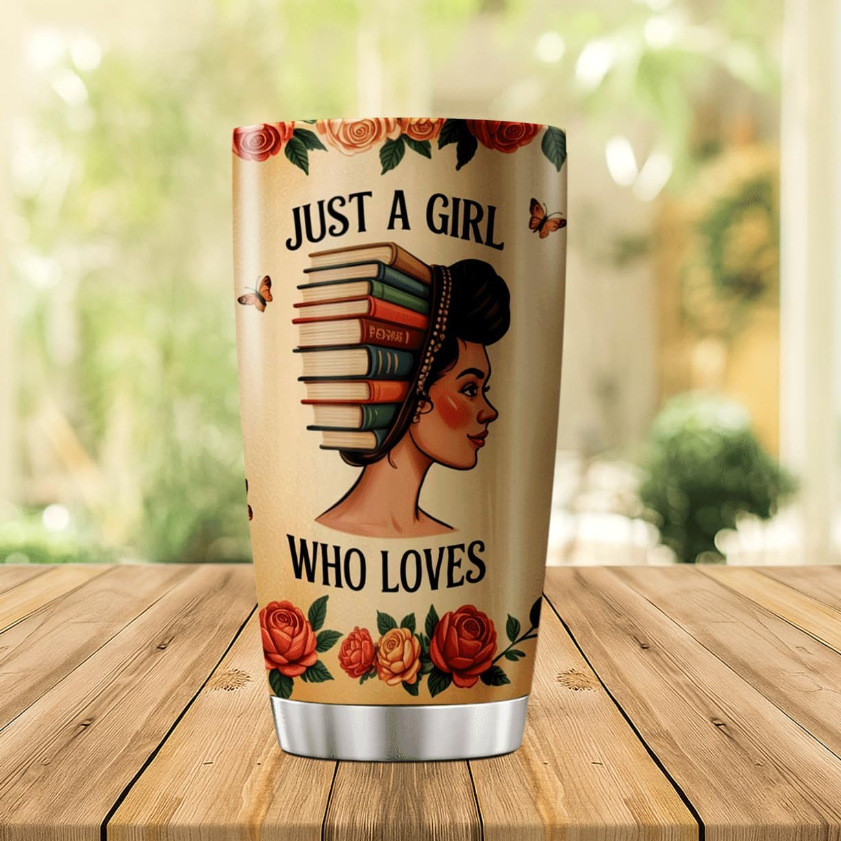 CUBICER Just A Girl Who Loves Books Floral Stainless Steel 20 Oz Tumbler For Book Lovers Women Readers Literature Gift Coffee Heat Cool Mug Outdoor Drink Insulated Travel
