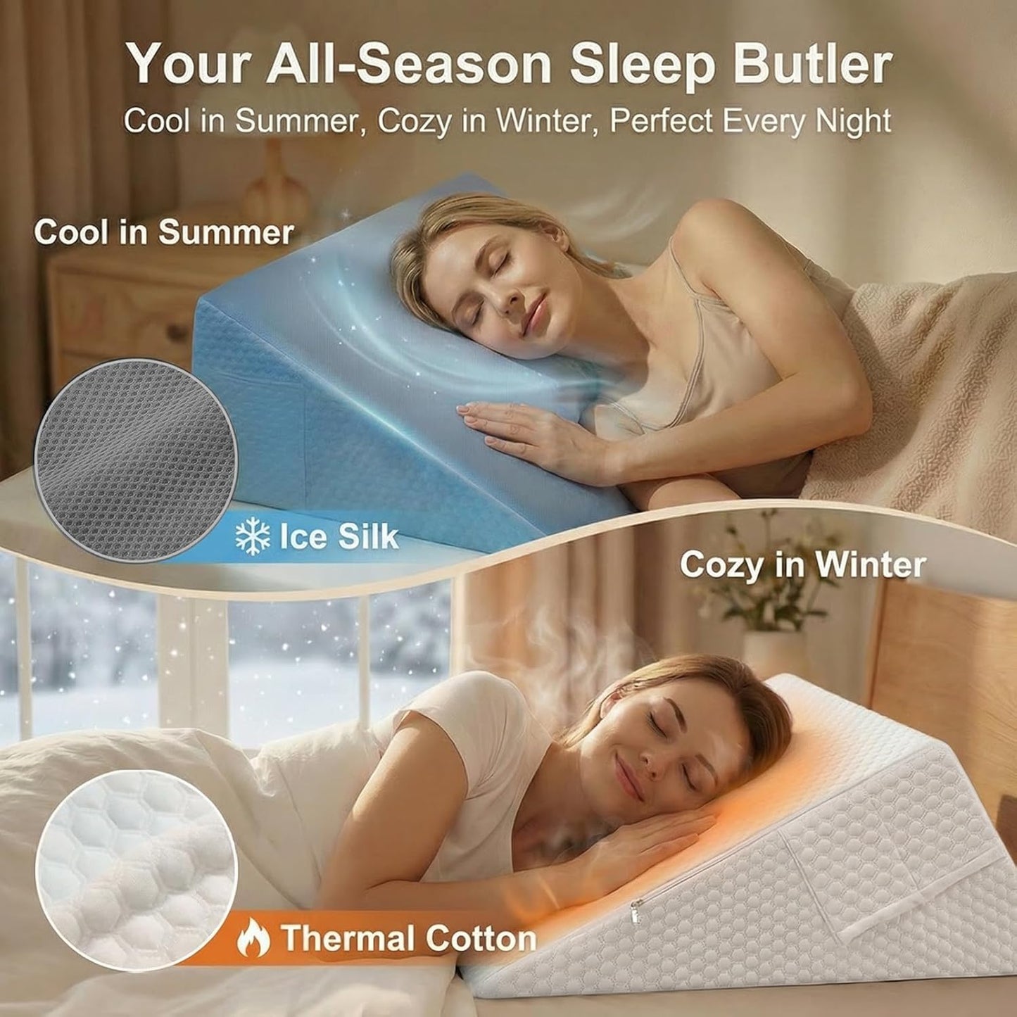 [2026 New 12" Memory Foam Wedge Pillow for Sleep Apnea, Sleeping, Acid Reflux Relief, Snoring, Dual Sided Cooling & Warm Fabric Triangle Pillow Wedge for After Surgery, Back, Leg - Gray