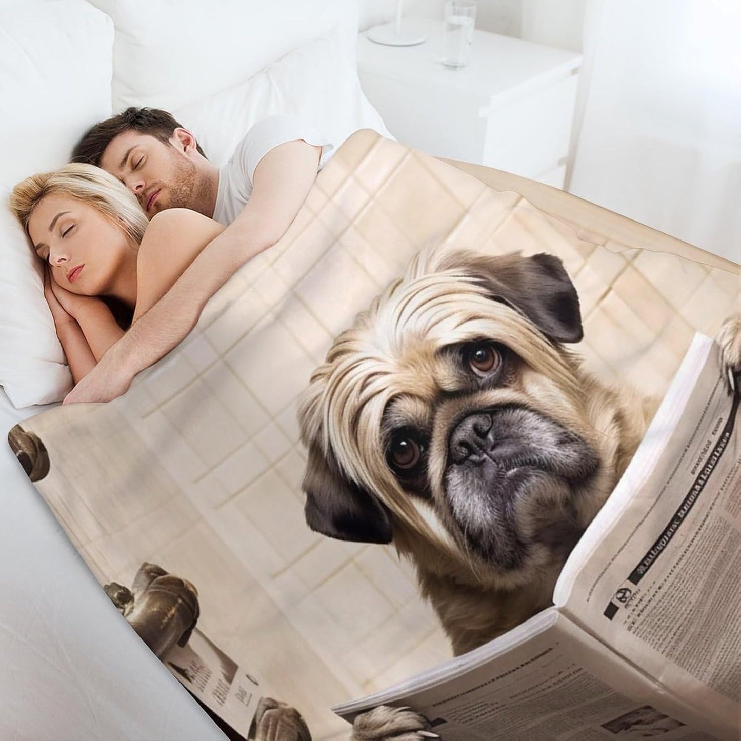 Throw Blanket Soft Plush Fleece Blanket Ultra-Soft Micro Throws Dog Reading The Newspaper Throw Blanket Lightweight Warm Bed Blankets Cozy Sofa Decorative Throws for Couch All Seasons