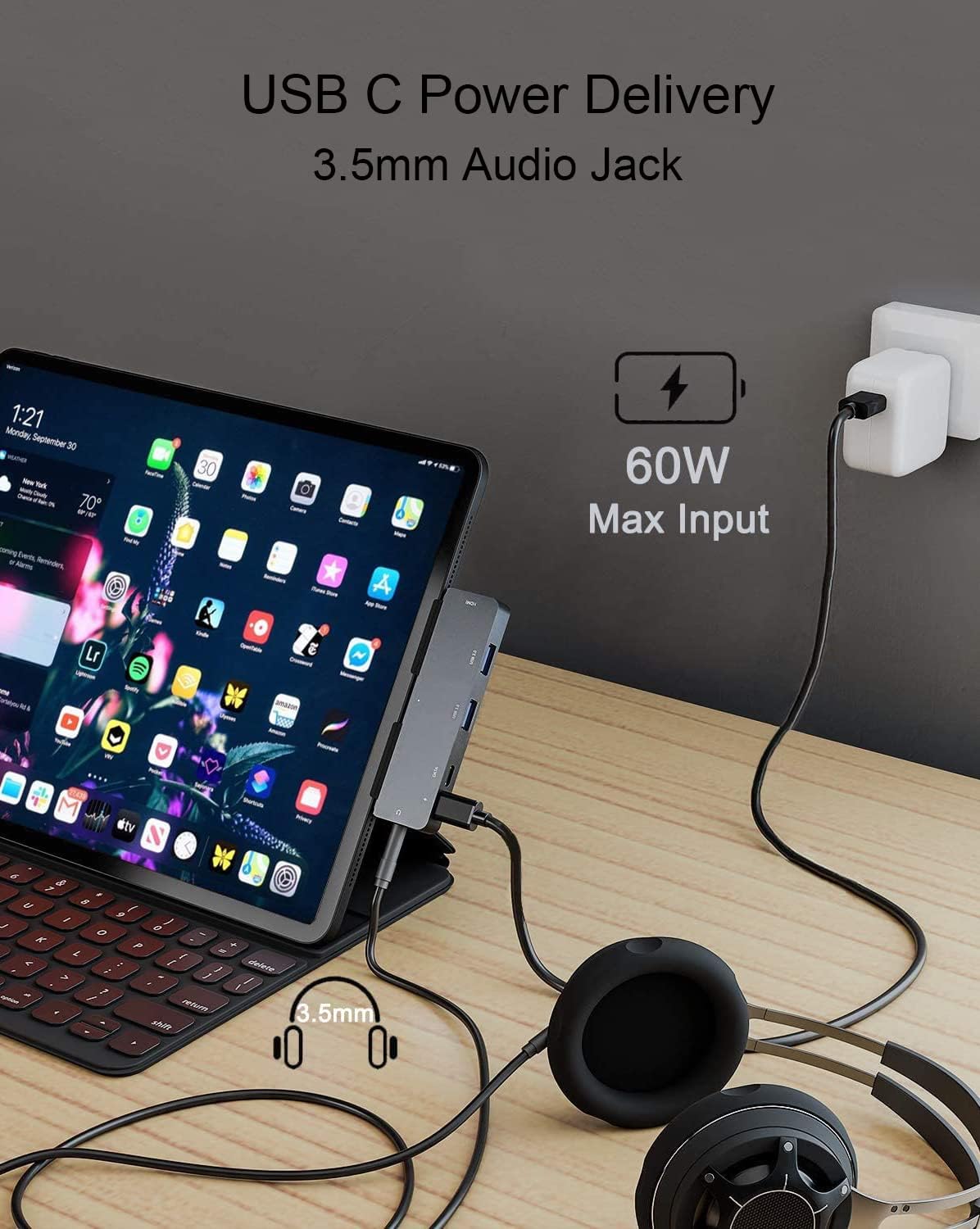 iPad Pro USB C Hub Adapter for iPad Pro 2024 M4 M2 M1,7-in-1 Hub with 4K@60Hz HDMI,3.5mm Jack,USB3.0,PD 60W,SD/TF Card Slot,iPad Air 4/5,iPad mini 6,iPad pro 13 12.9 Accessories