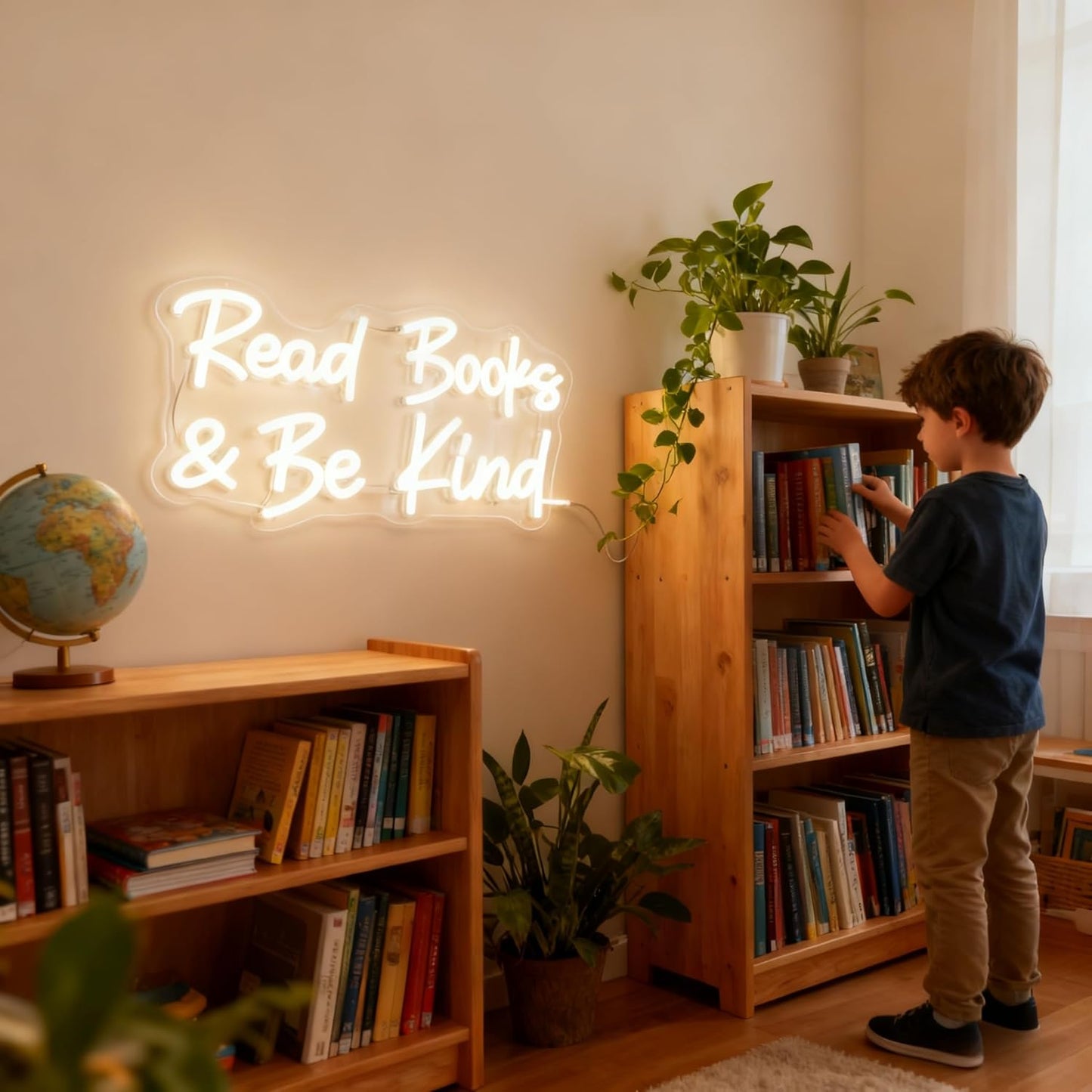 Read Books And Be Kind Neon Sign for Wall Decor, Dimmable Neon Light Signs for Bedroom LED Signs for Classroom Bookstore Library Study Reading Study Room Decoration