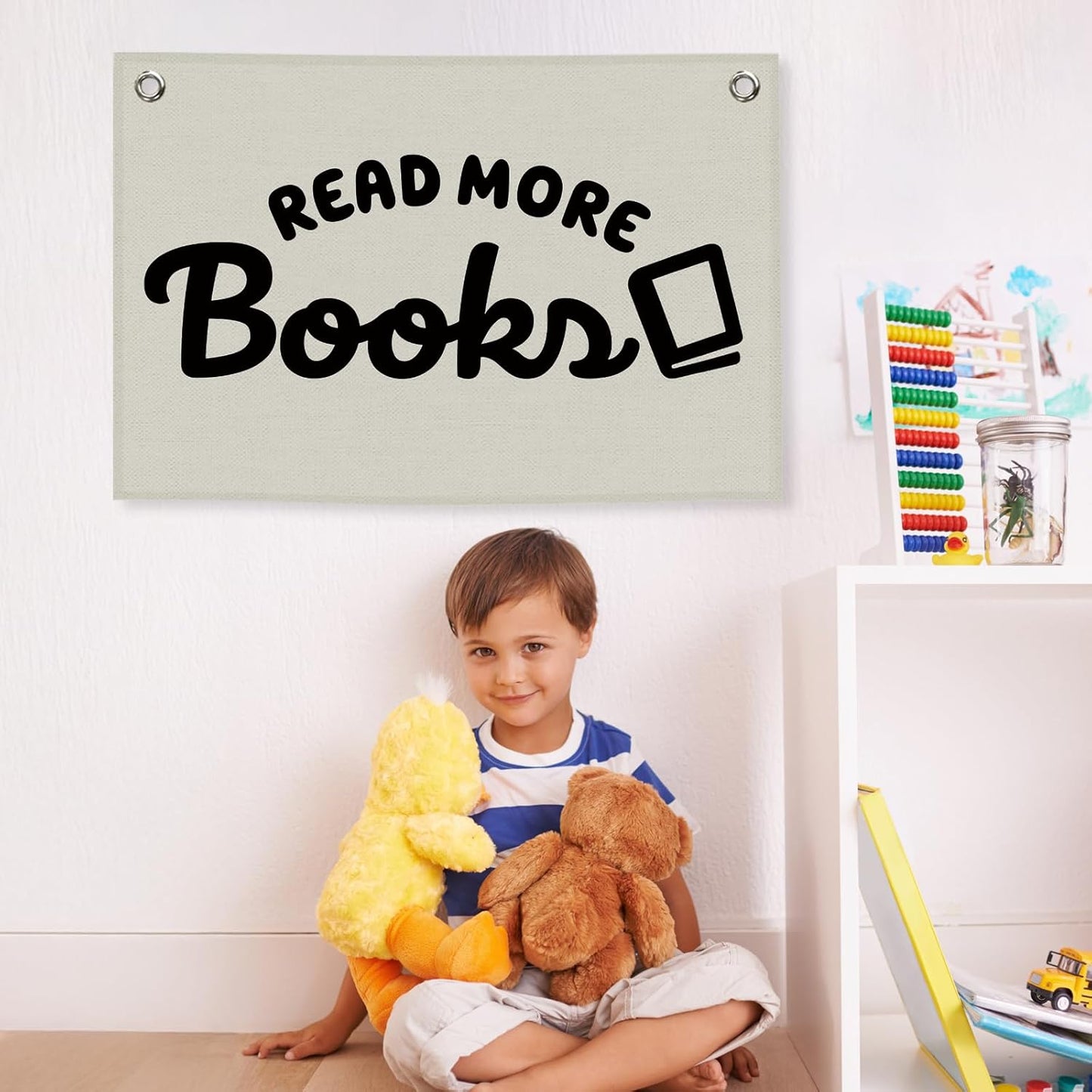 Reading Classroom Kids Banner Canvas, Read More Books Reading Corner Nook Decor, Library Hanging Flag Sign, Nursery Wall Tapestry Art for Dorm Toddler Room School Bedroom Decor 20x30in