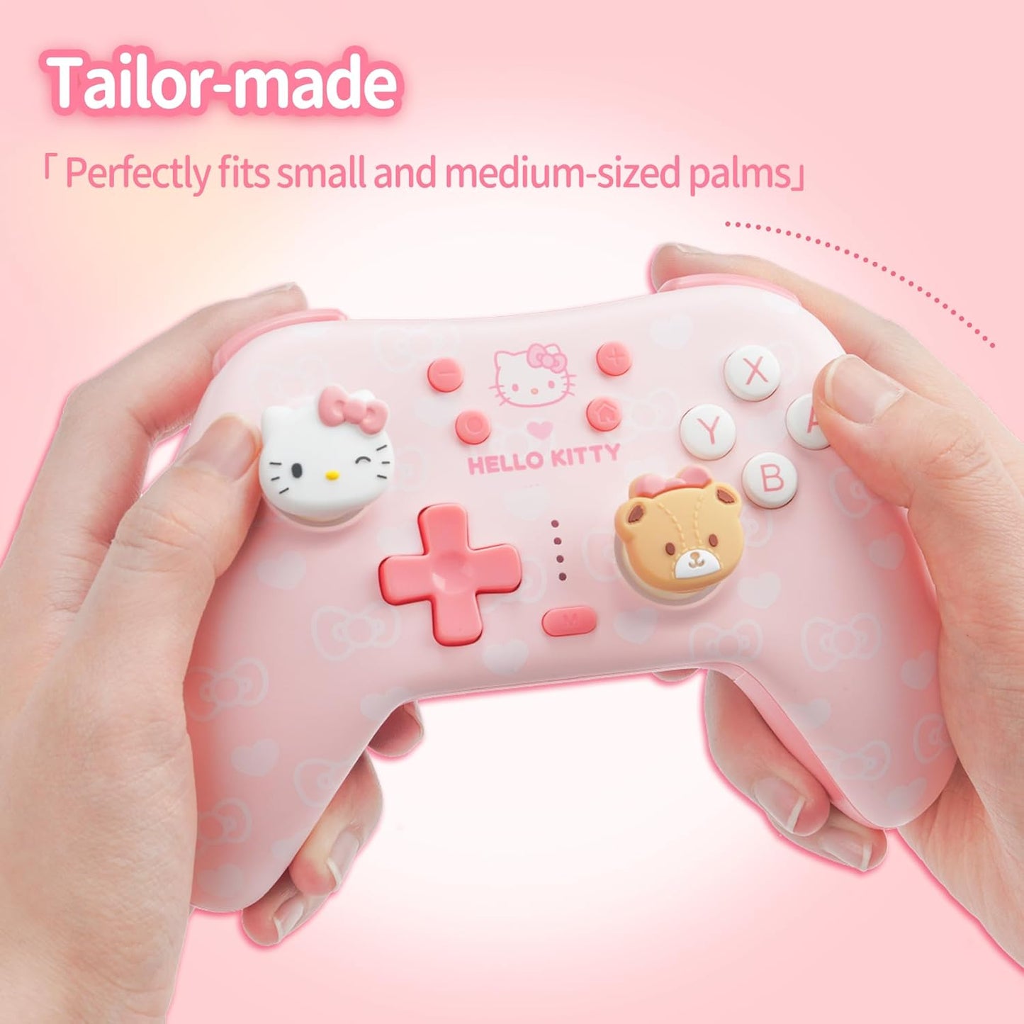 Kuitmor Pink Switch Controller,Hello Kitty Hall Effect Controllers Wireless for Switch 2/1/OLED/Lite,PC,Android,iOS | Bluetooth + Wired,1000mAh Battery,6-Axis Gyro,Dual Vibration,RGB Breathing Light