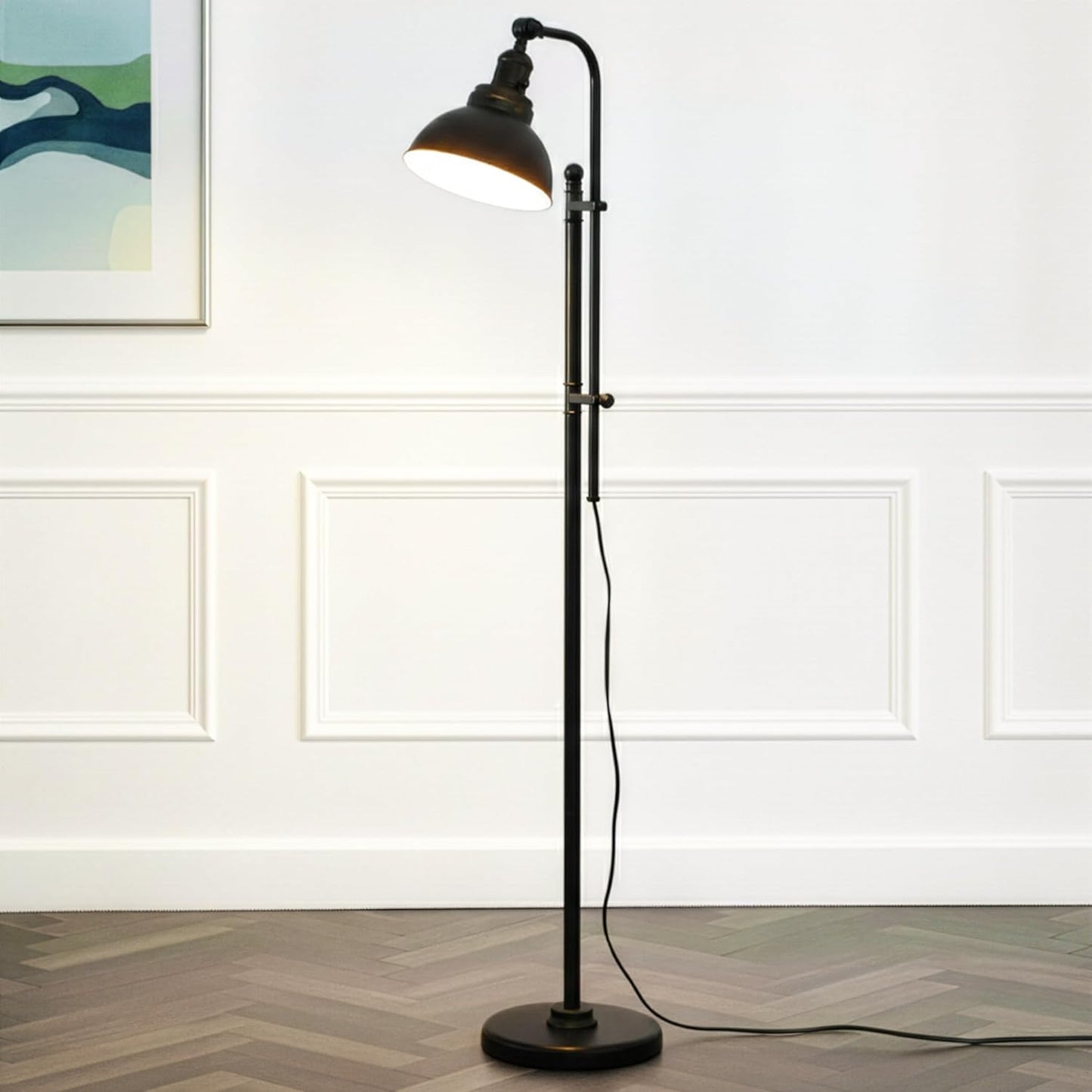 Brightech Dylan Industrial Floor Lamp for Living Rooms & Offices, Bright LED Light – Charming Farmhouse Standing Lamp, Adjustable Head Reading for Bedroom, Stunning Living Room Decor